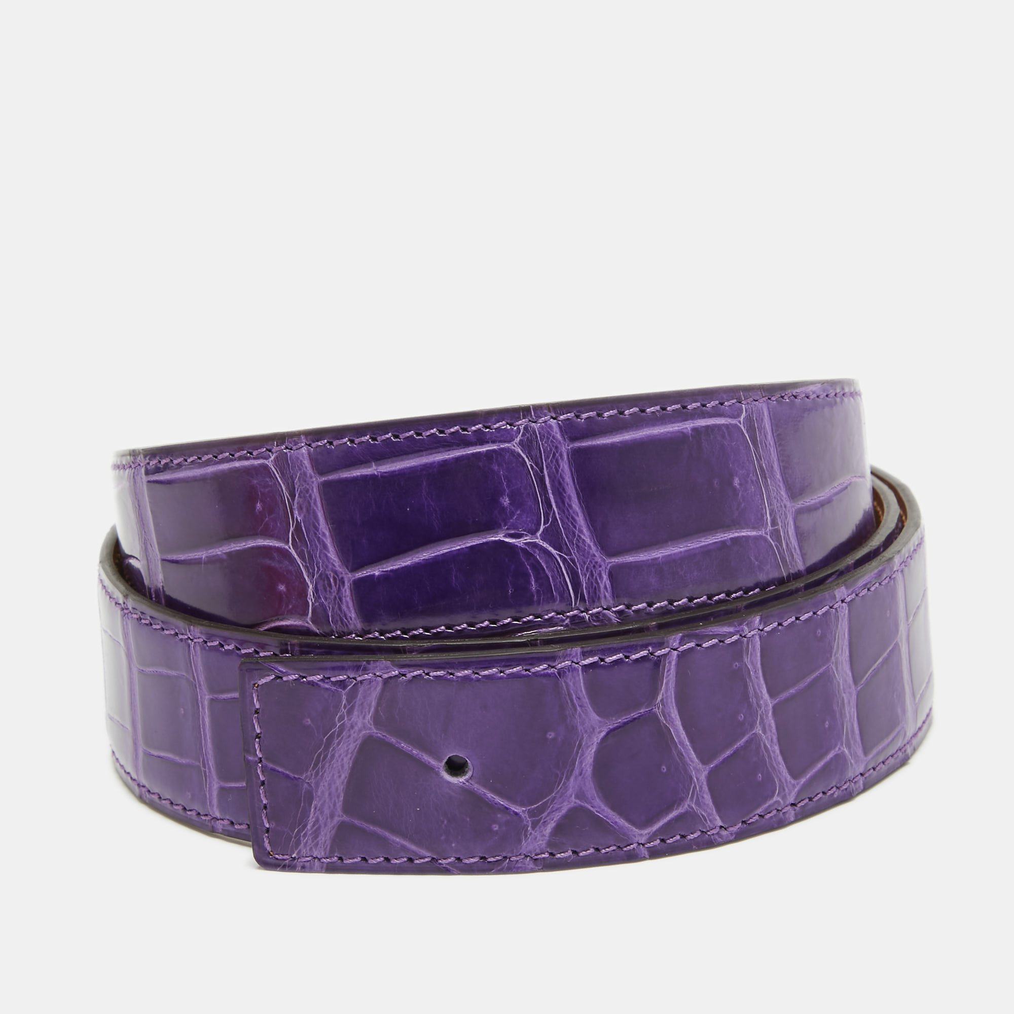 Pre-owned Hermes Ultraviolet Crocodile Porosus Belt Strap 95 Cm In Purple