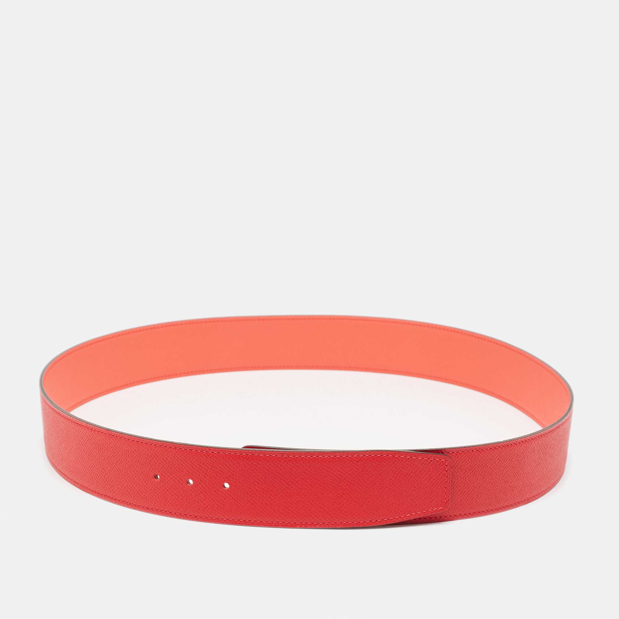 

Hermes Rouge Casaque/Rose Jaipur Epsom Leather Reversible Belt Strap, Red