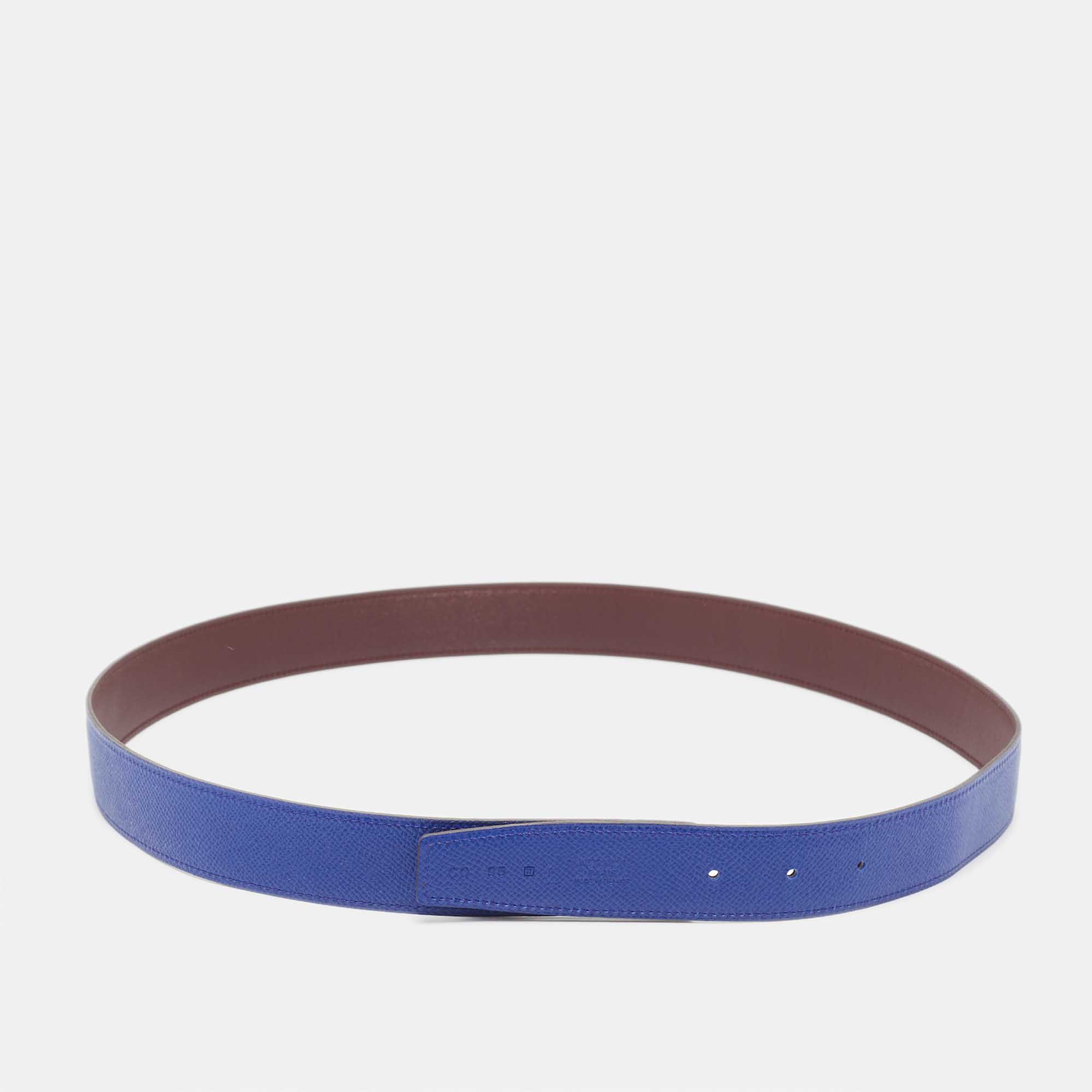 

Hermes Rouge H//Blue Electric Swift and Epsom Leather Reversible Belt Strap
