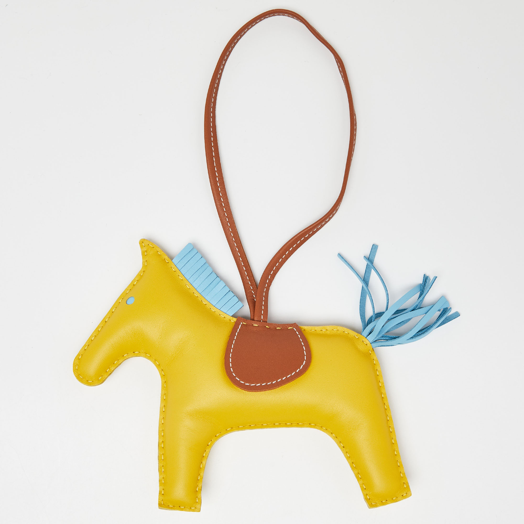 

Hermès Jaune De Naples/Celeste/Gold GriGri Rodeo Horse Bag Charm GM, Multicolor