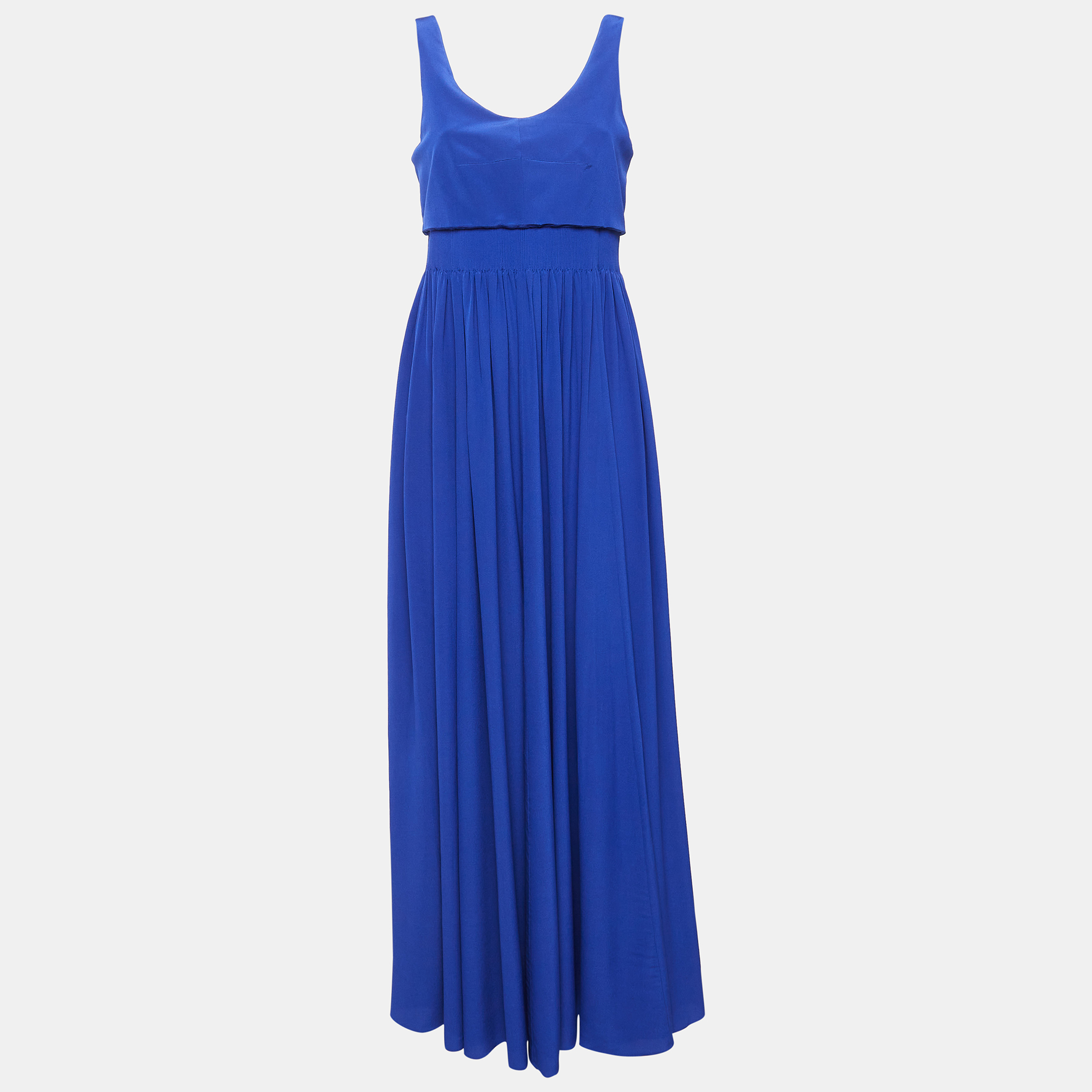 

Hermès Blue Silk Sleeveless Pleated Maxi Dress M