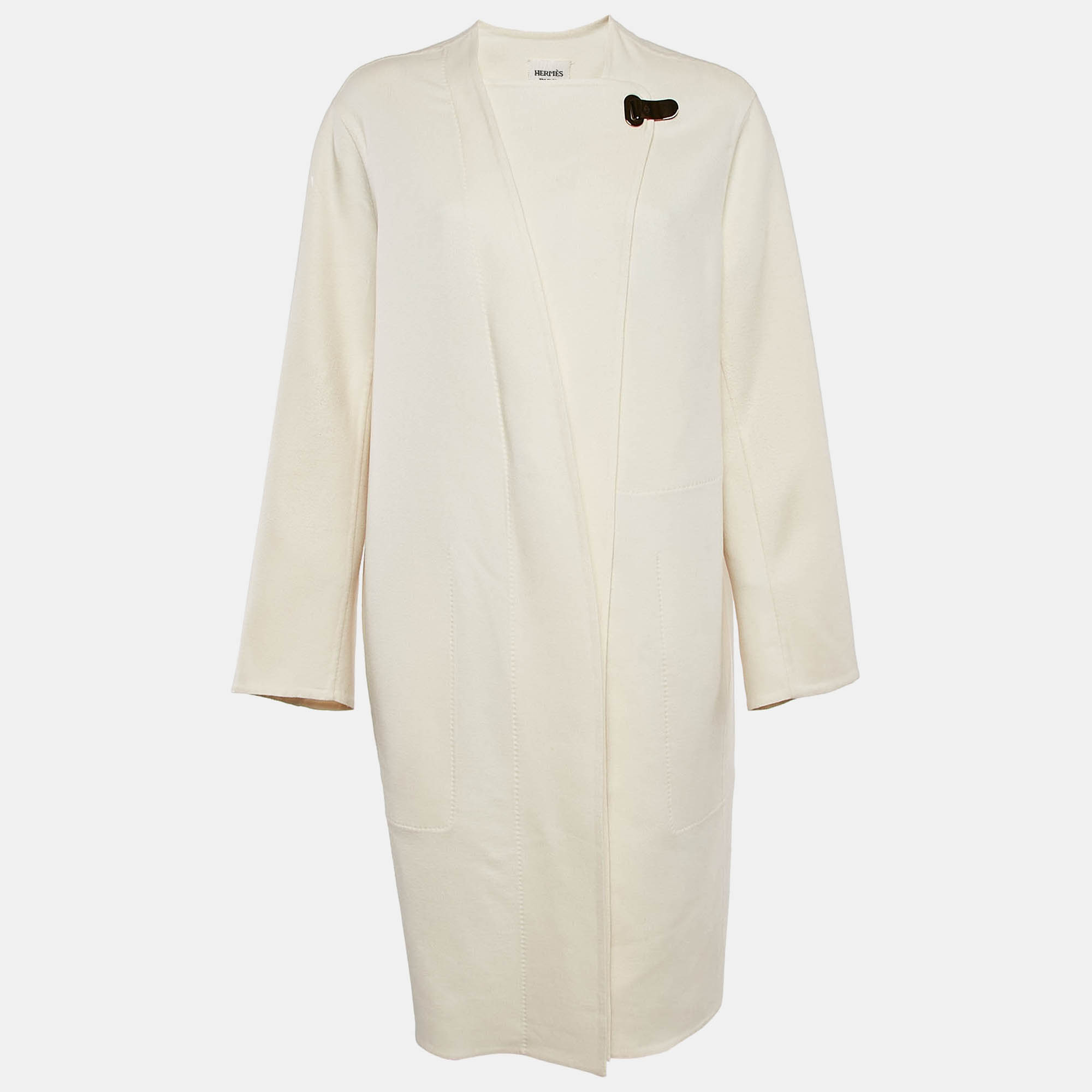 

Hermès Ecru White Cashmere Mid-Length Coat L