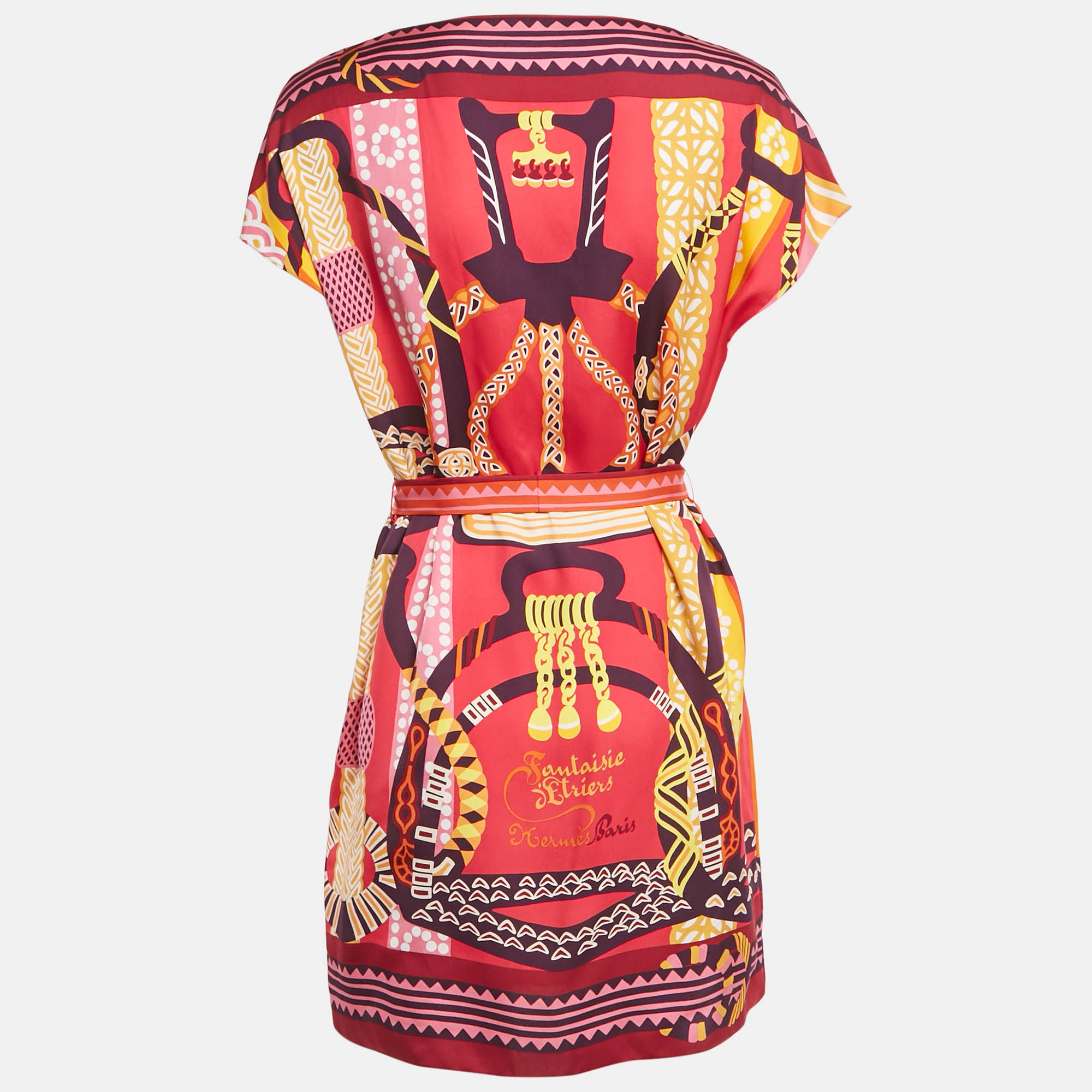 Hermes Pink/Multicolor Printed Silk Mini Kaftan Dress M 