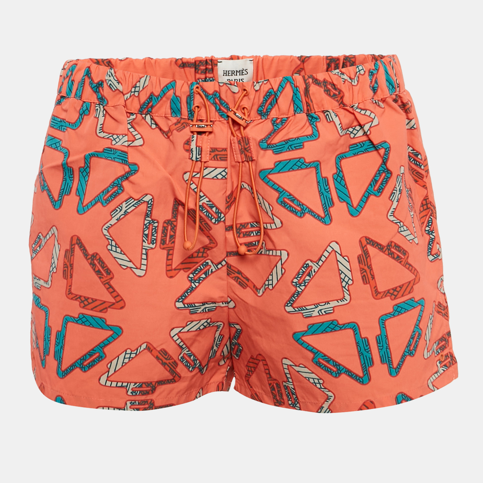 

Hermès Rose Sorbet Orange Tatersales Print Nylon Beach Shorts S