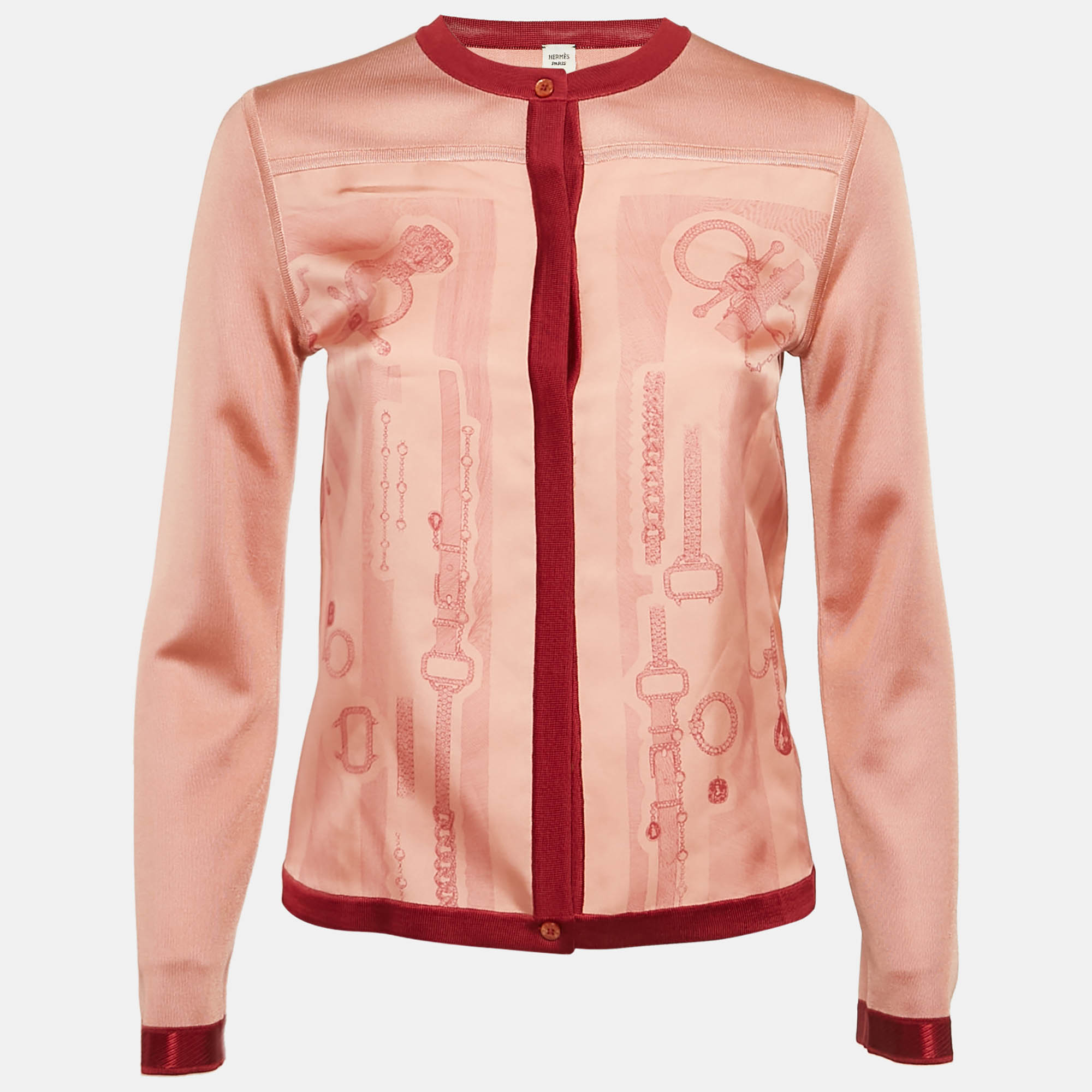 

Hermes Pink Belt and Chain Print Silk Cardigan S