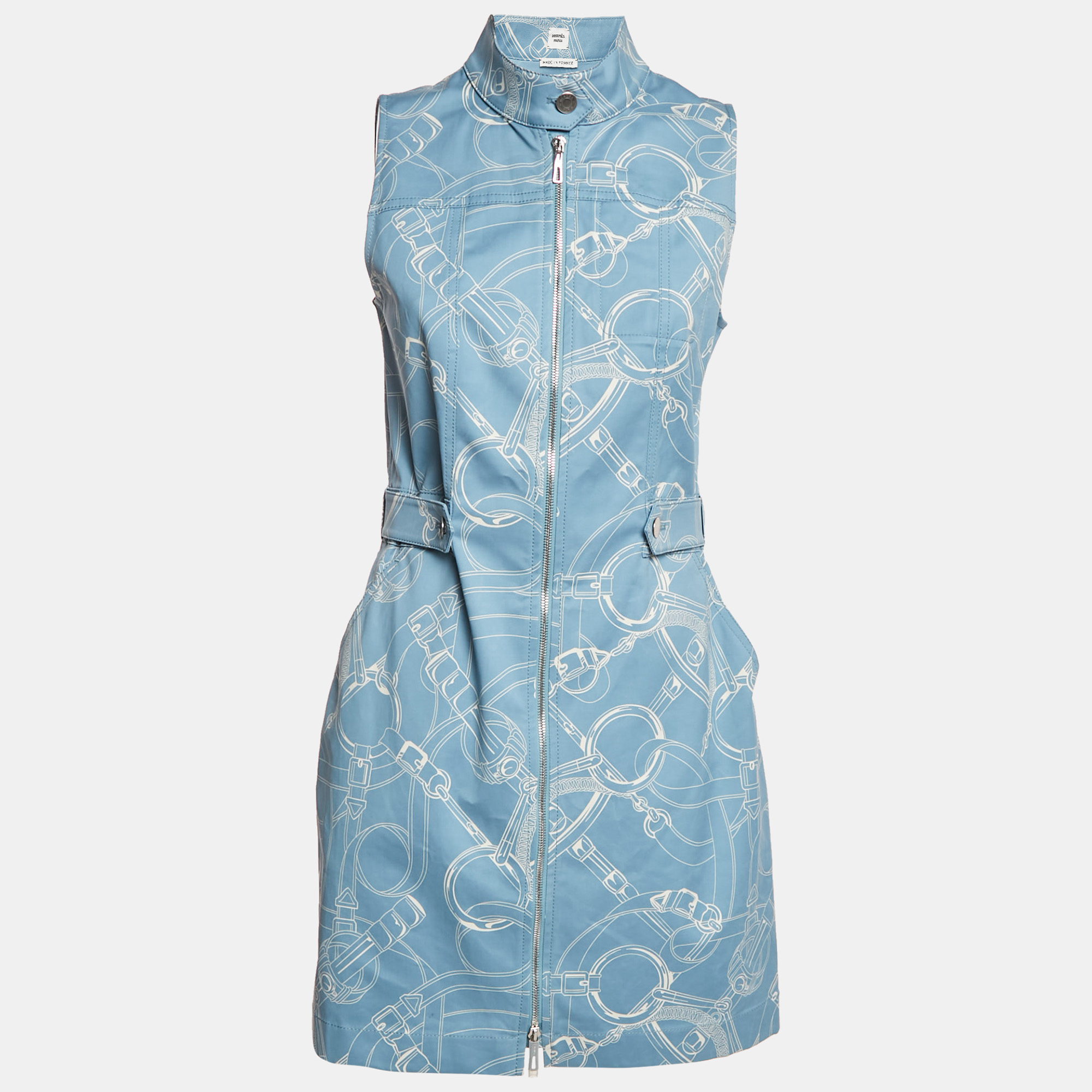 

Hermès Blue Cotton Eperon d'Or Finesse Zipped Dress M, Black