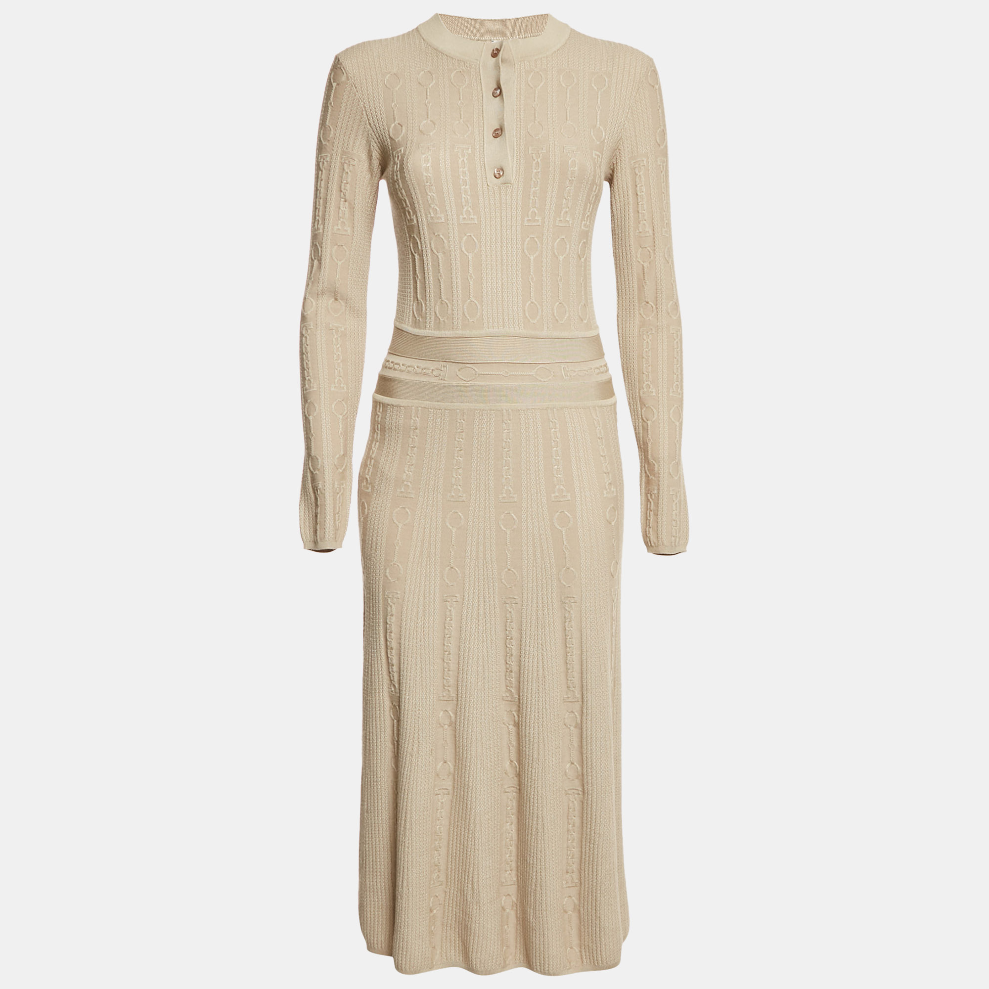 

Hermès Grey Beige Maille Torsades Midi Dress S