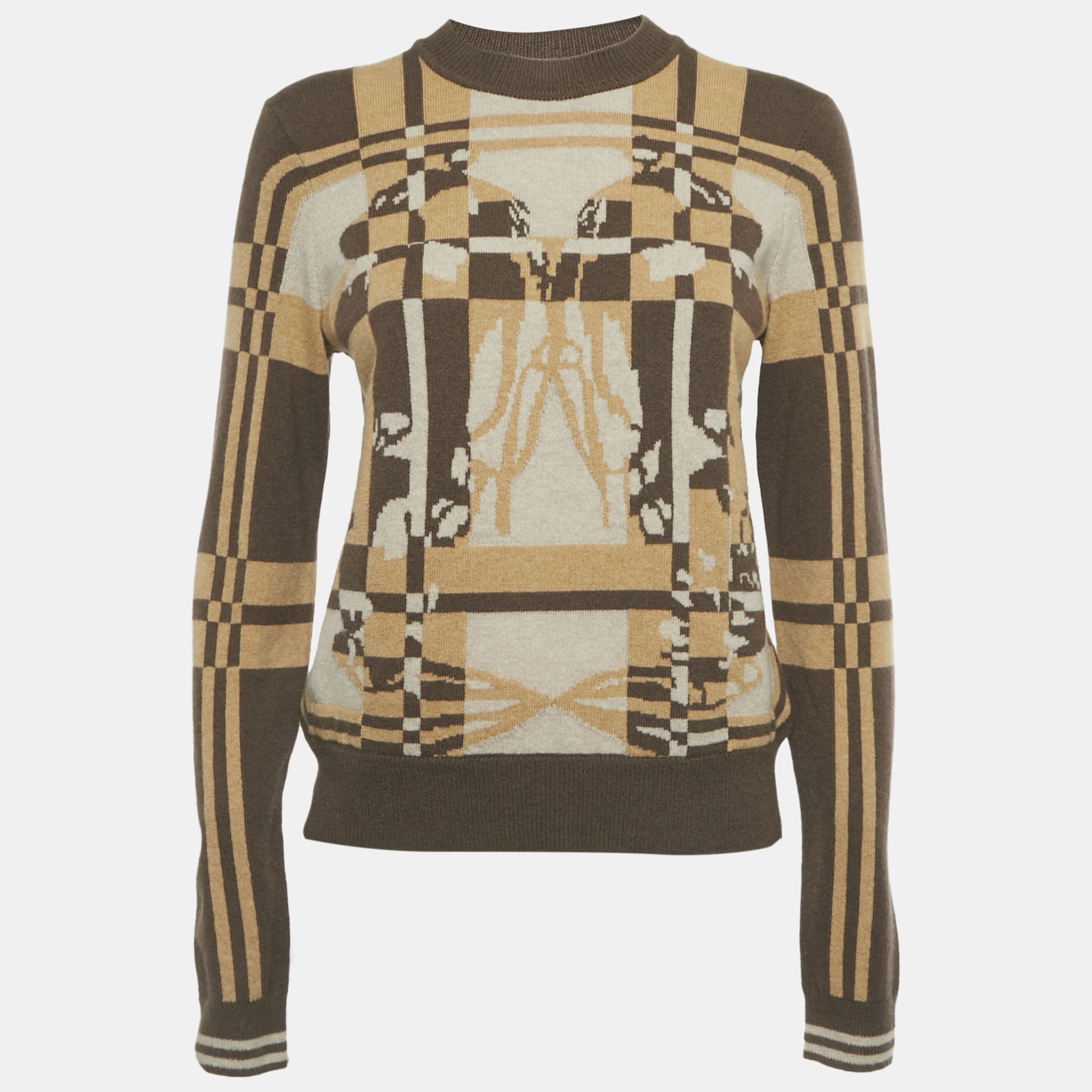 

Hermes Brown/Beige Patterned Cashmere Brides de Gala Long Sleeve Jumper M