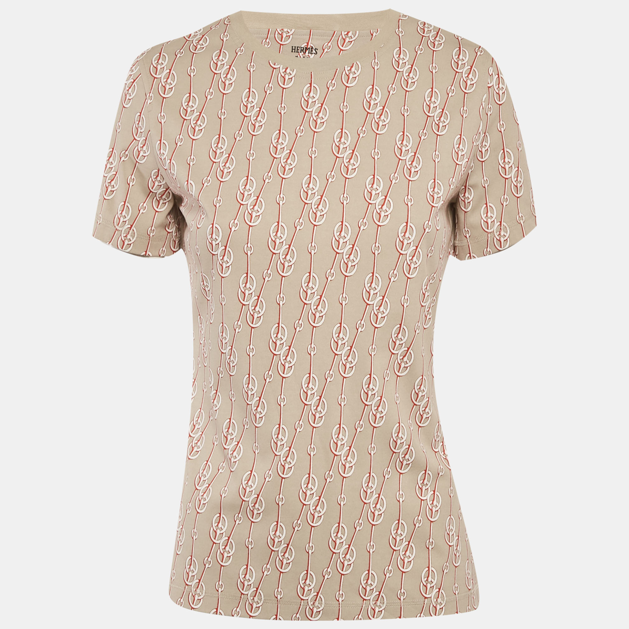 

Hermes Beige Chain Link Printed Cotton Knit T-Shirt M