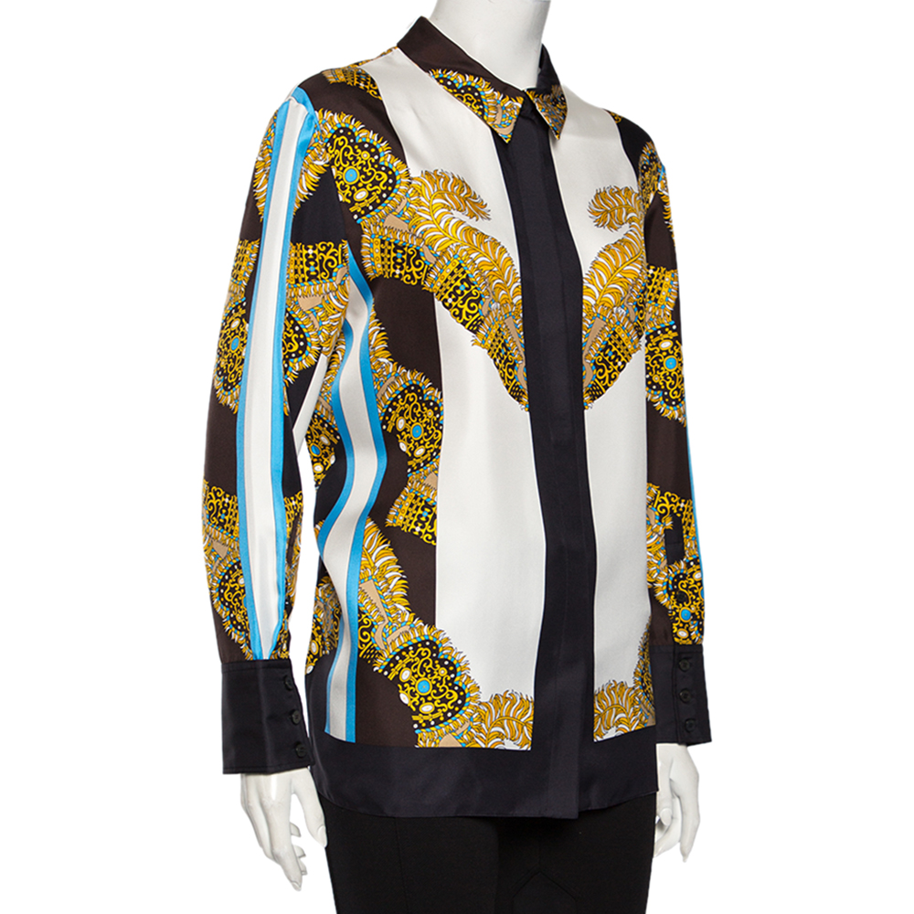 

Hermes Multicolor Sous 'egide de Mars Reyures Printed Silk Shirt