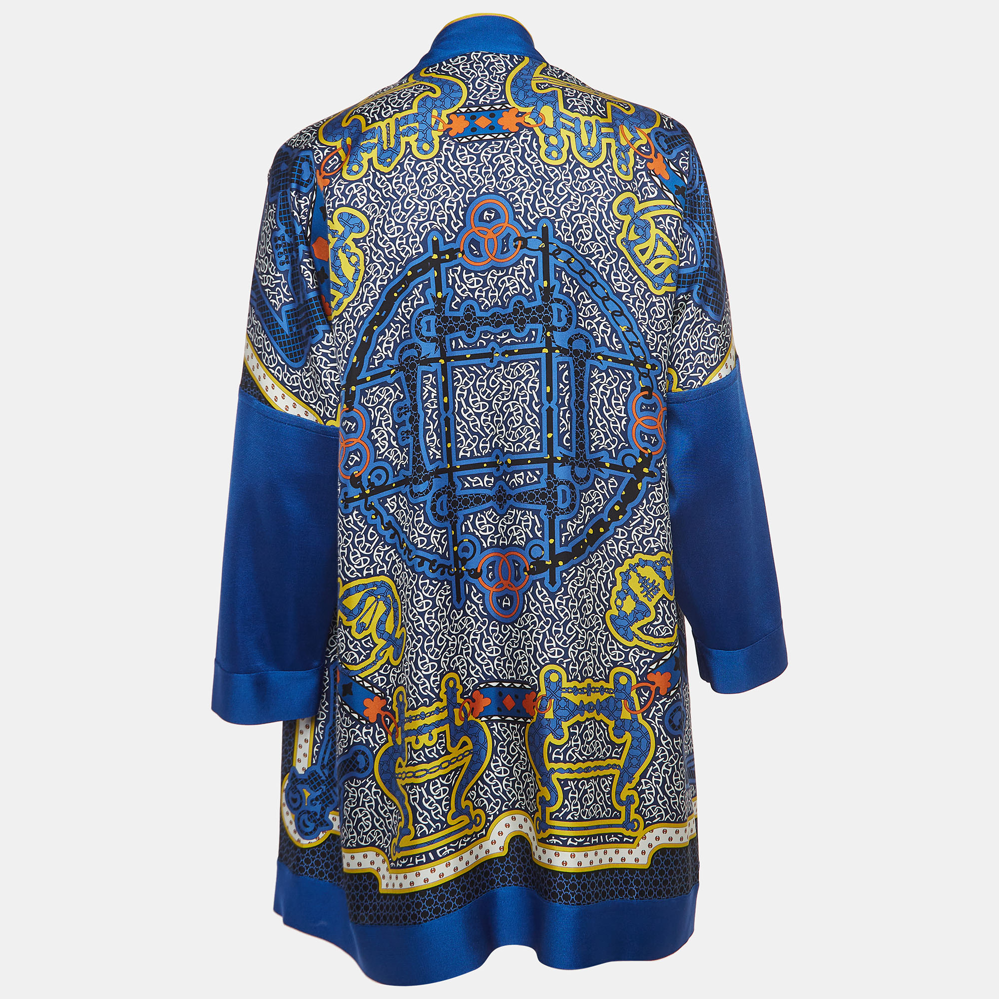 

Hermes Blue/Multicolor Printed Twill Silk Open Cardigan