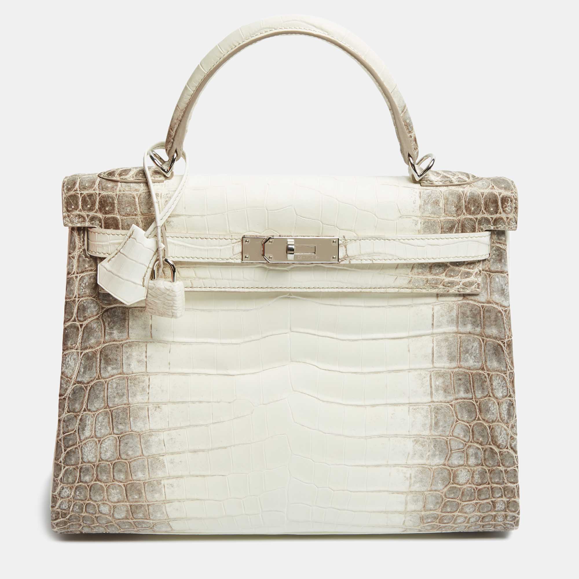 

Hermès Blanc Crocodile Niloticus Himalaya Palladium Finish Kelly Retourne 28 Bag, White