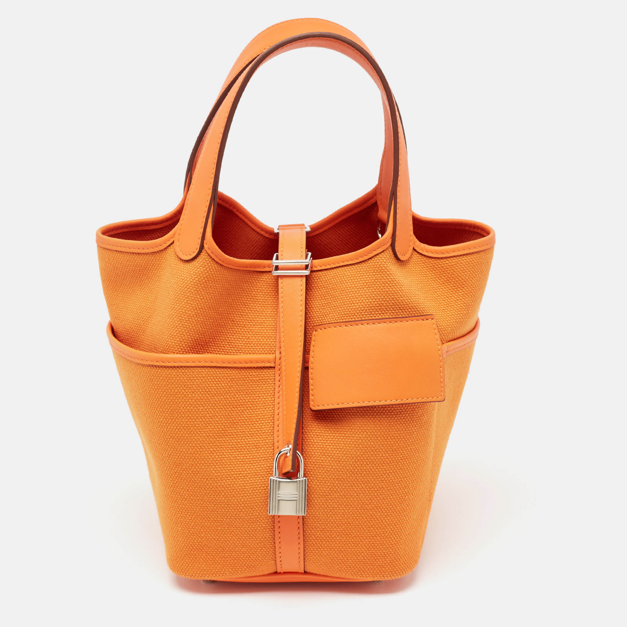 

Hermes Orange/Orange Minimum Toile Goeland and Swift Leather Cargo Picotin Lock 18 Bag