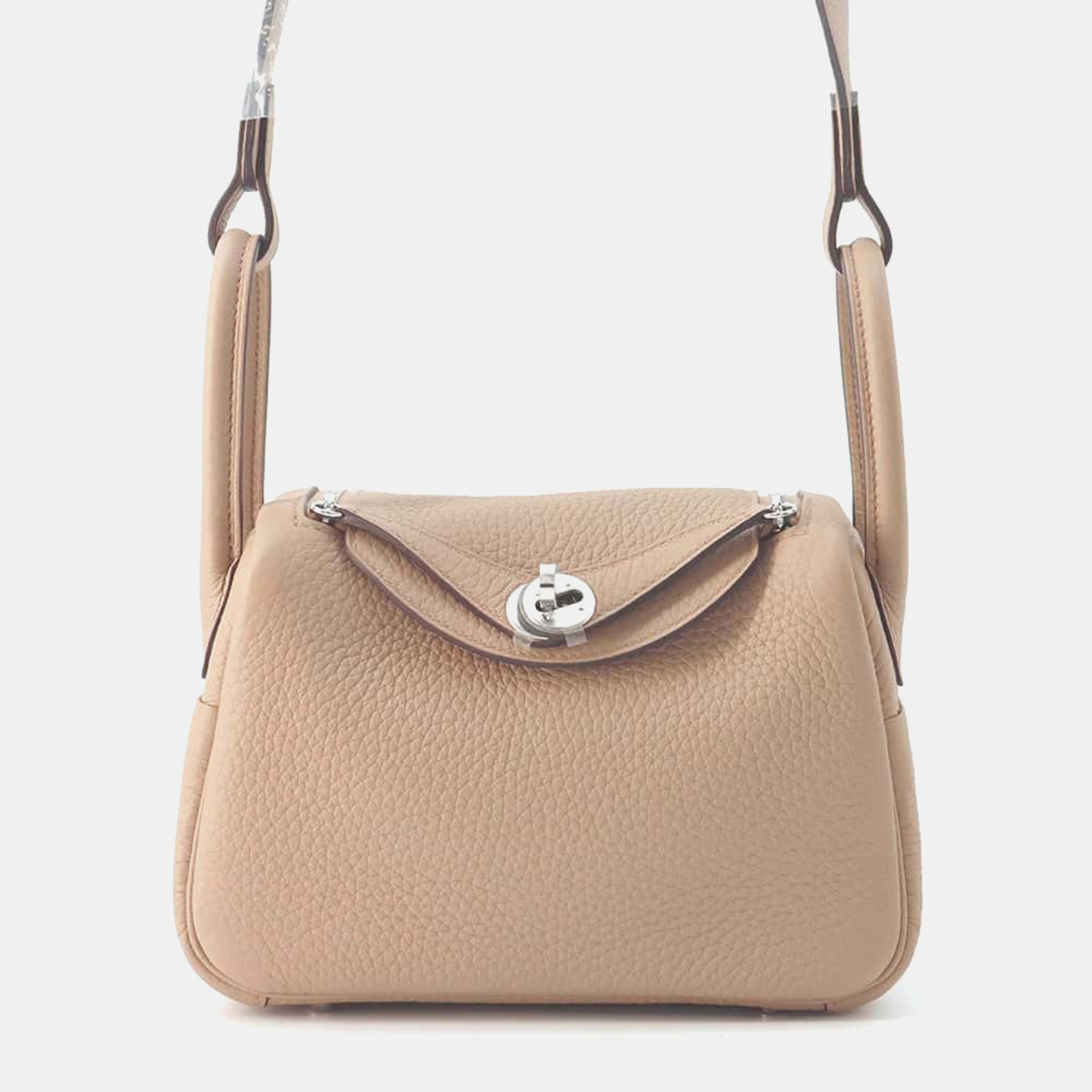 Pre-owned Hermes Beige Taurillon Clemence Lindy Mini Shoulder Bag