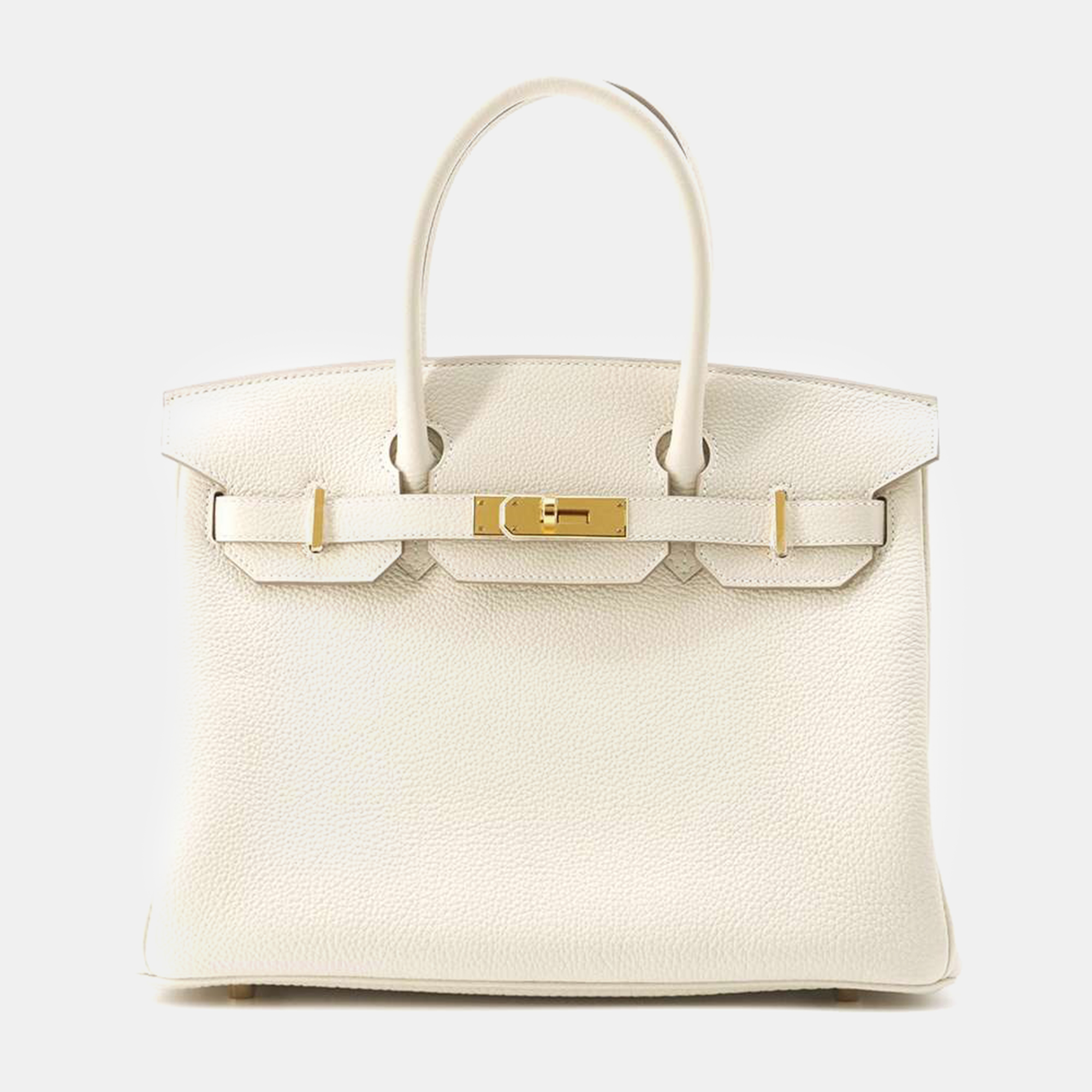 Pre-owned Hermes Ivory Togo Leather Birkin 25 Bag In White