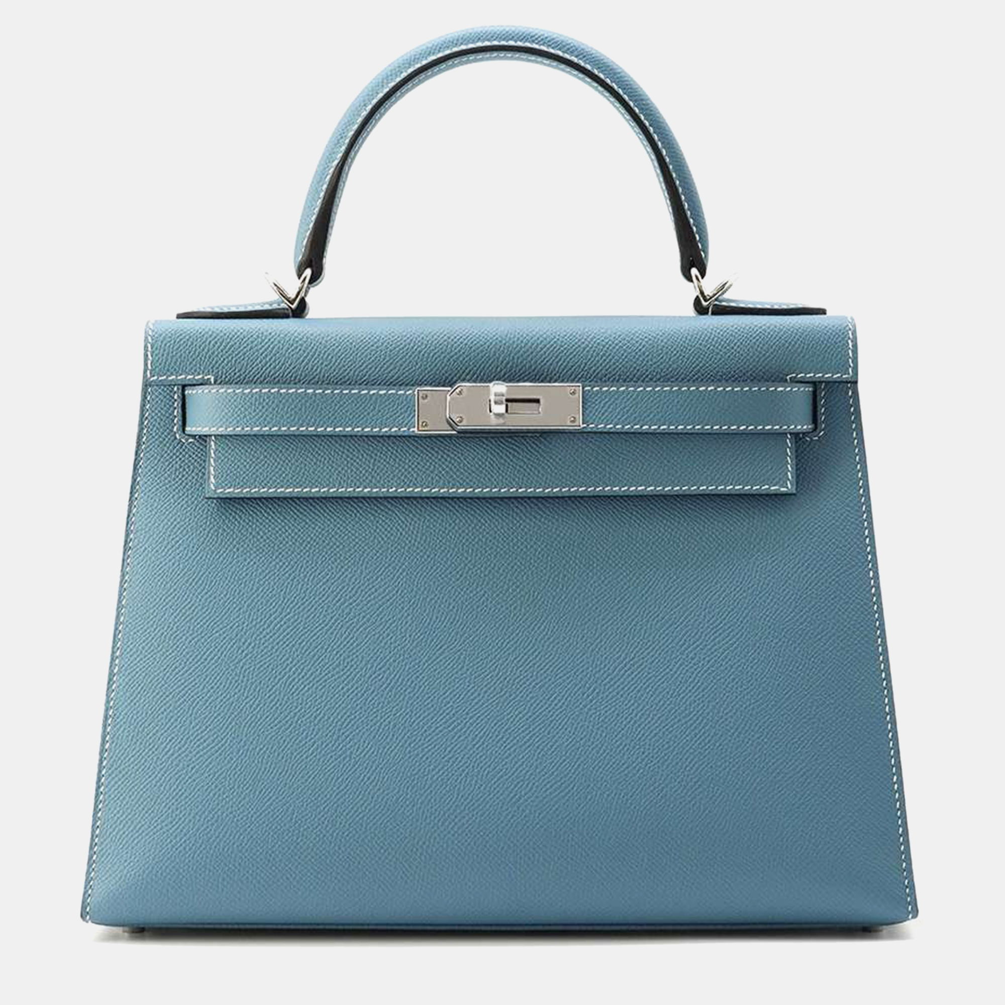 

Hermes Bleu Jean Leather Kelly Sellier 28 Top Handle Bag, Blue