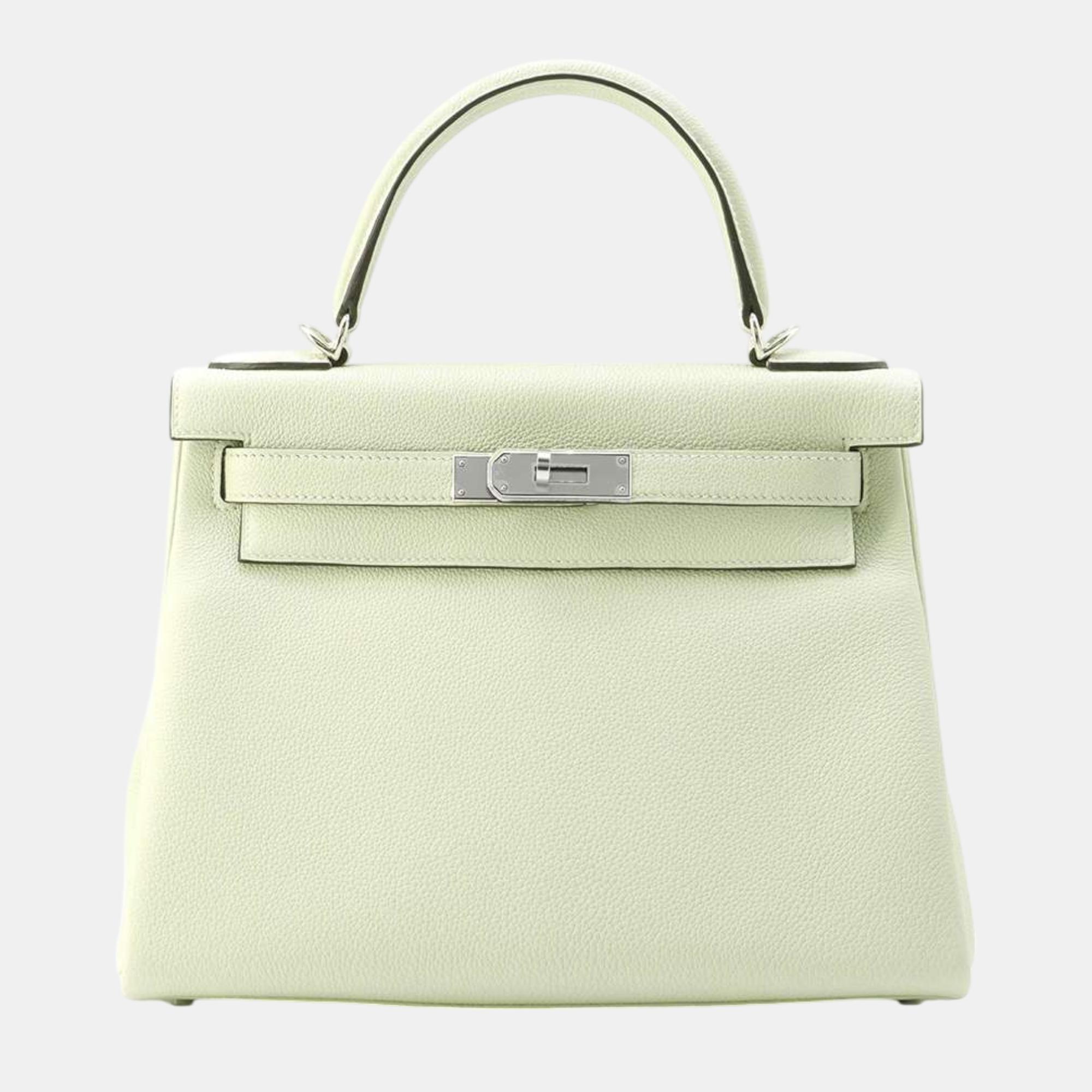 

Hermes Grineve Togo Leather Kelly Retourne 28 Top Handle Bag, White