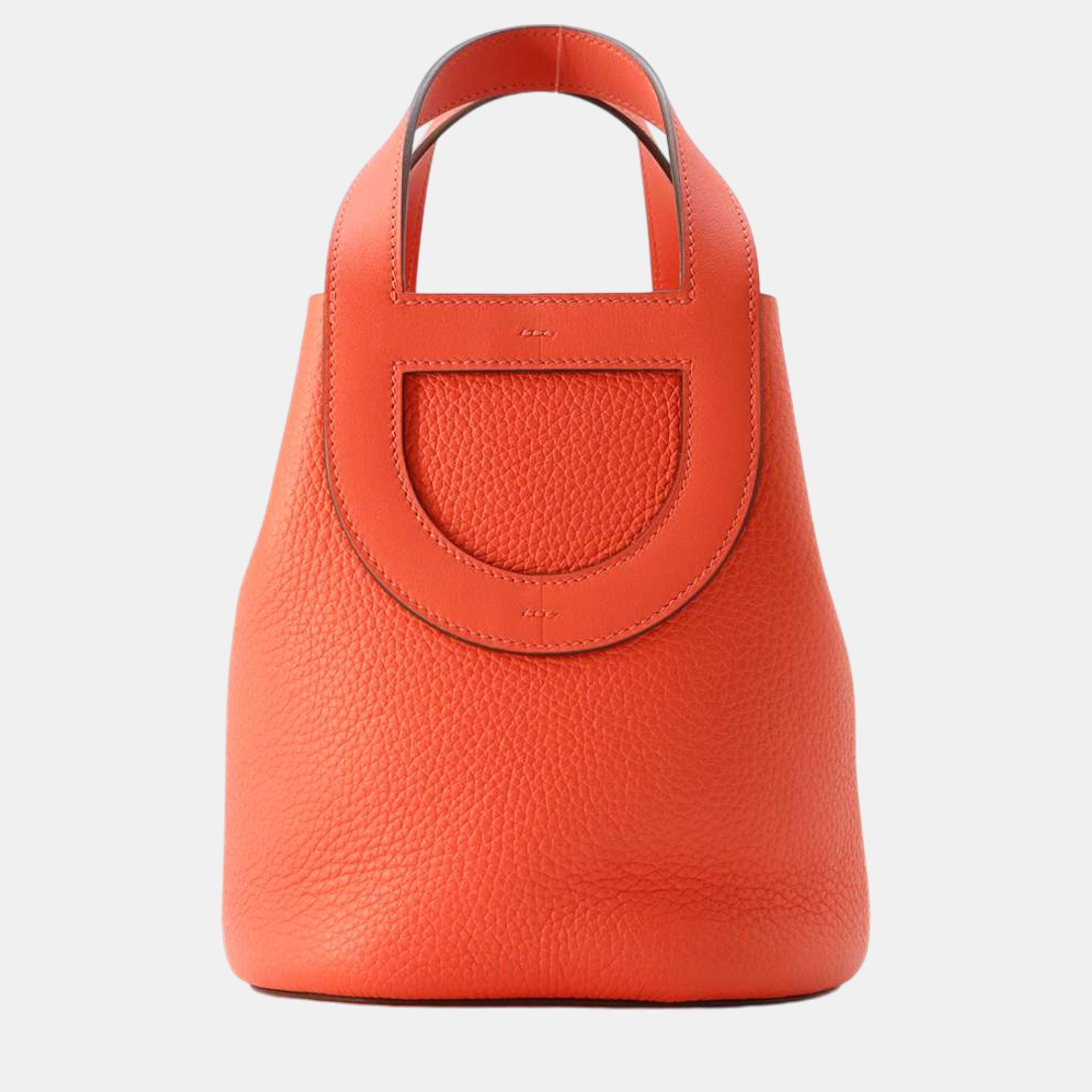 

Hermes Rose Texas Taurillon Cleansing Swift Leather 18 In the Loop Tote Bag, Orange