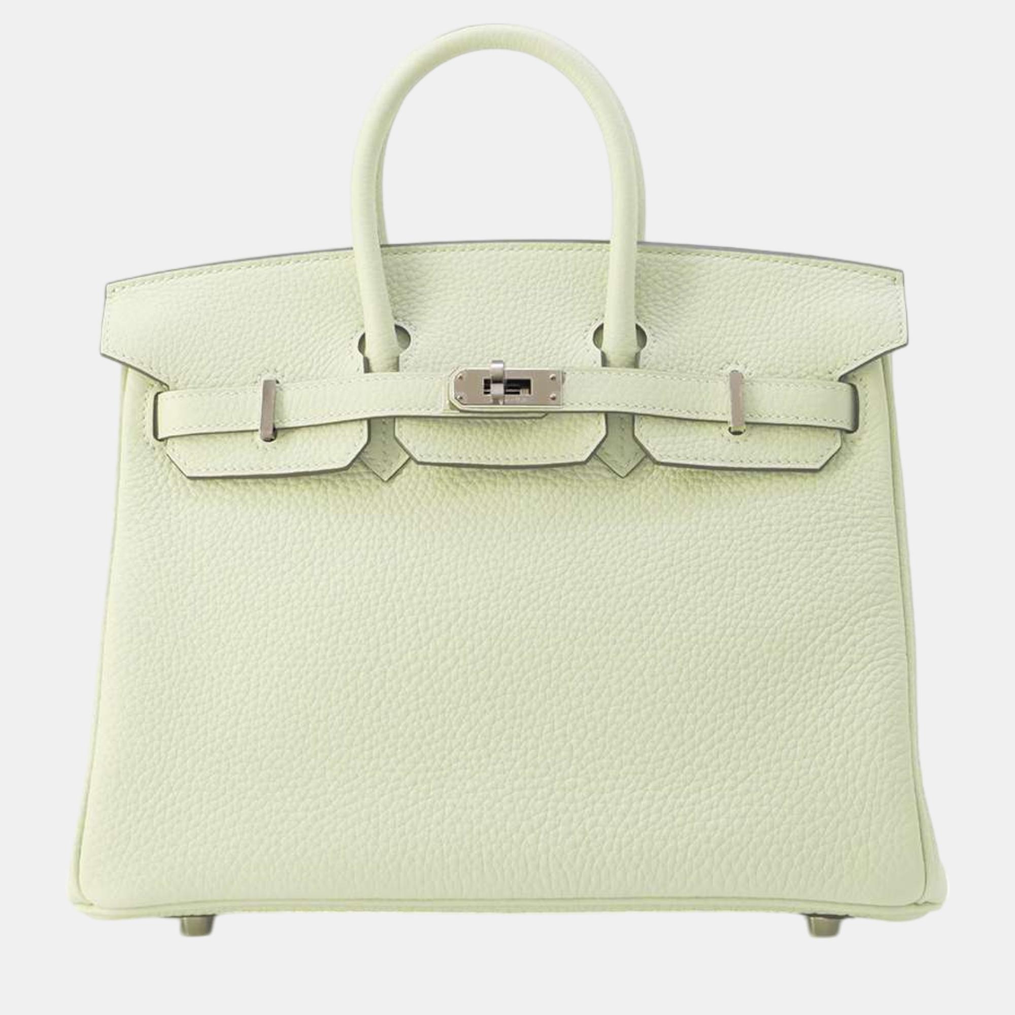 Pre-owned Hermes Grineve Togo Leather 25 Birkin Tote Bag In White