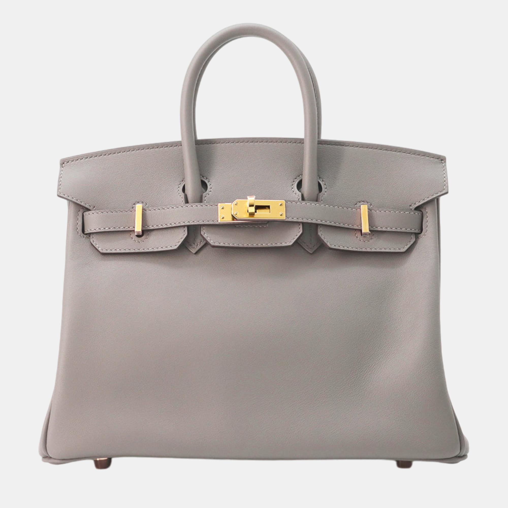 Pre-owned Hermes Gris Meyer Swift Leather 25 Birkin Tote Bag In Grey