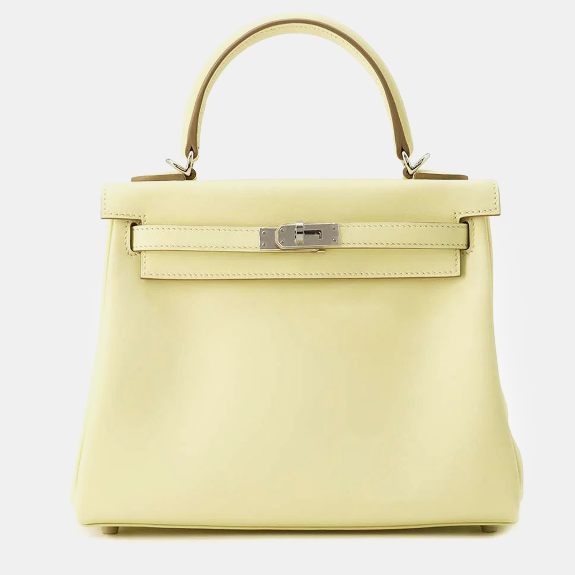 

Hermes Jaune Milton Swift Leather Kelly Retourne 25 Top Handle Bag, Yellow