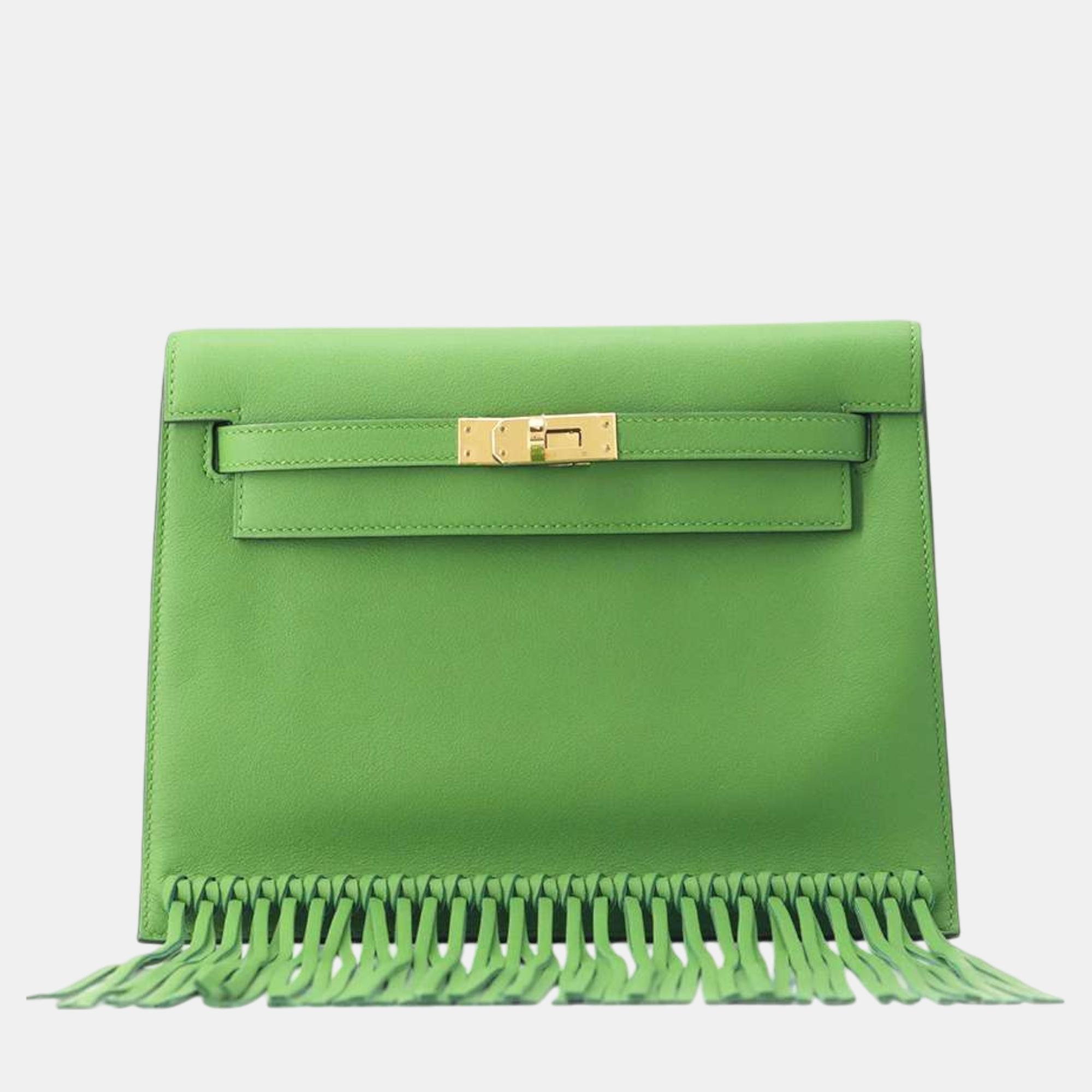 

Hermes Vert Yucca Swift Leather Kelly Danse II Anate Fringe Shoulder Bags, Green