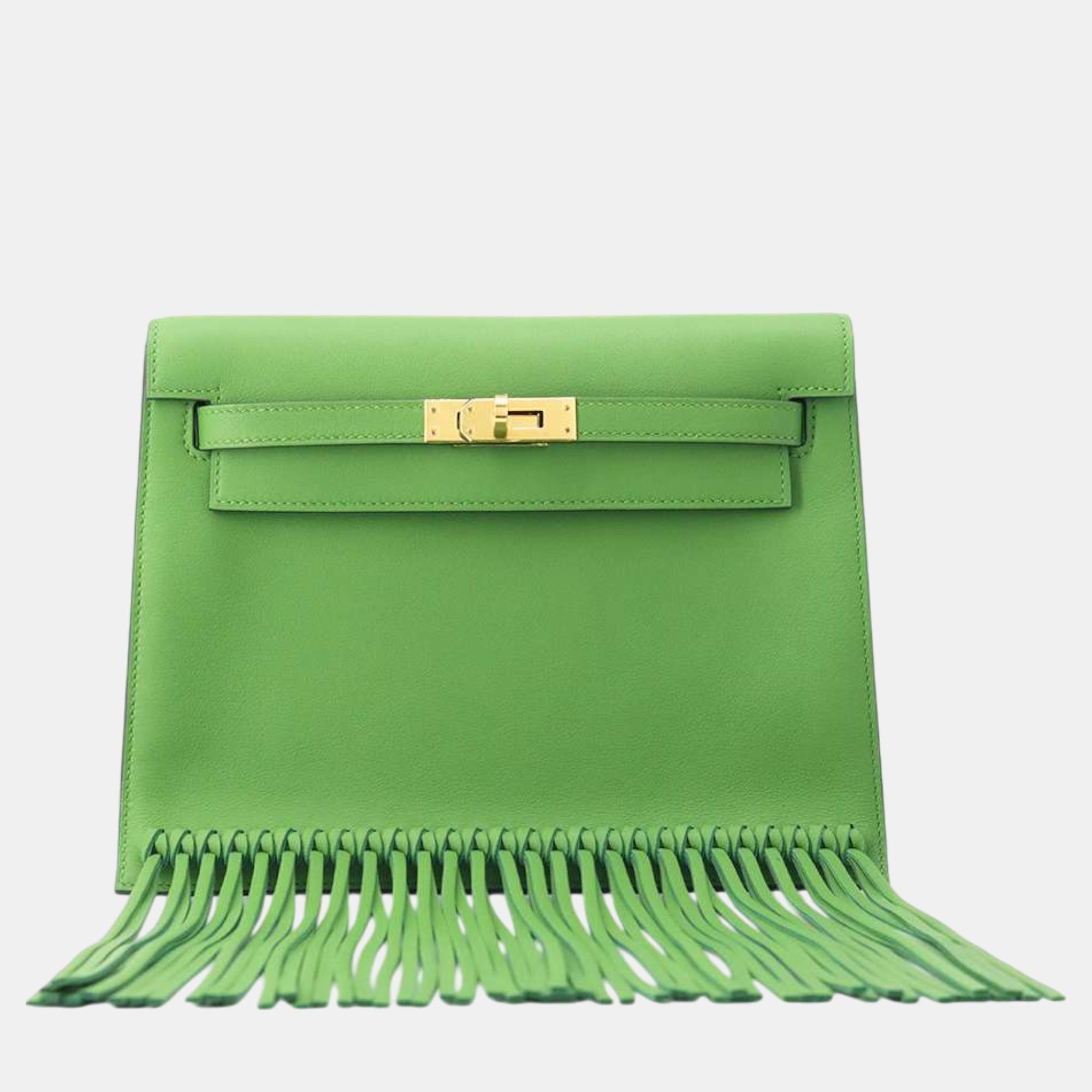 

Hermes Vert Yucca Swift Leather Kelly Danse II Anate Fringe Shoulder Bag, Green