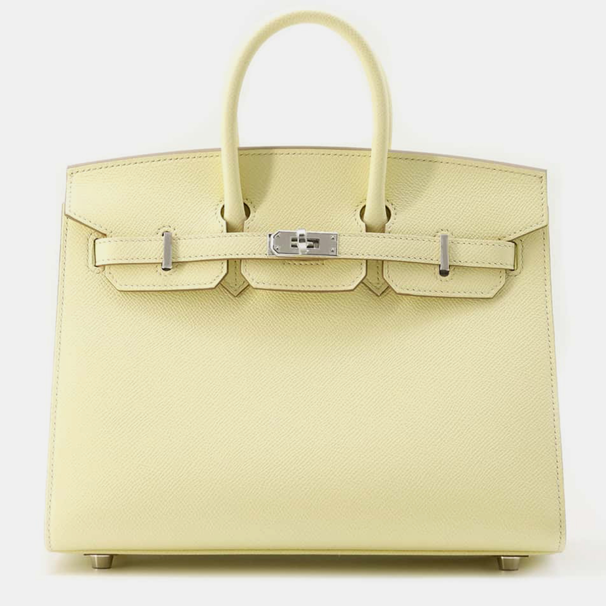 

Hermes Jaune Milton Epsom Leather Birkin 25 Tote Bag, Yellow