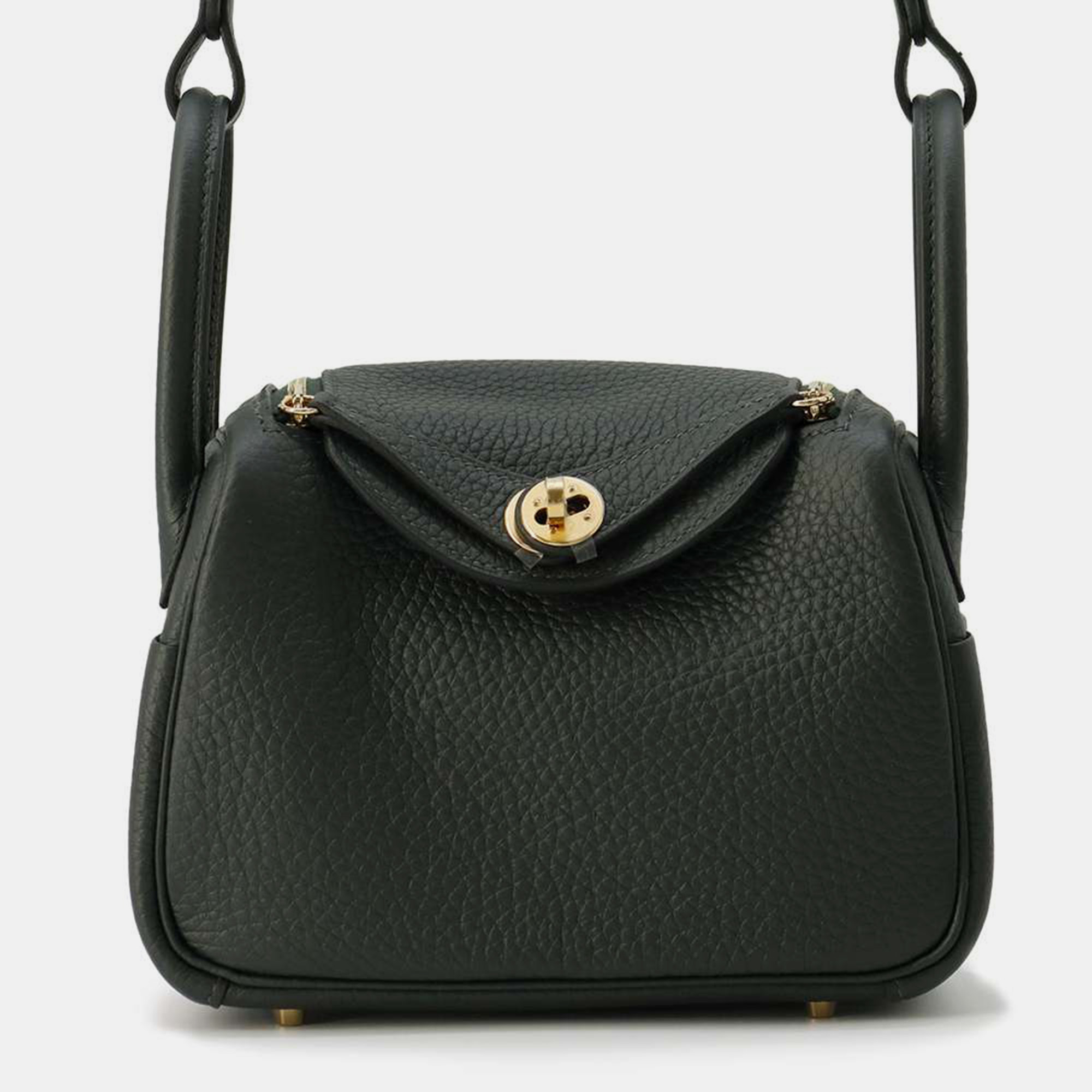 

Hermes Vert Fonce Taurillon Clemence Leather Mini Lindy Shoulder Bag, Black