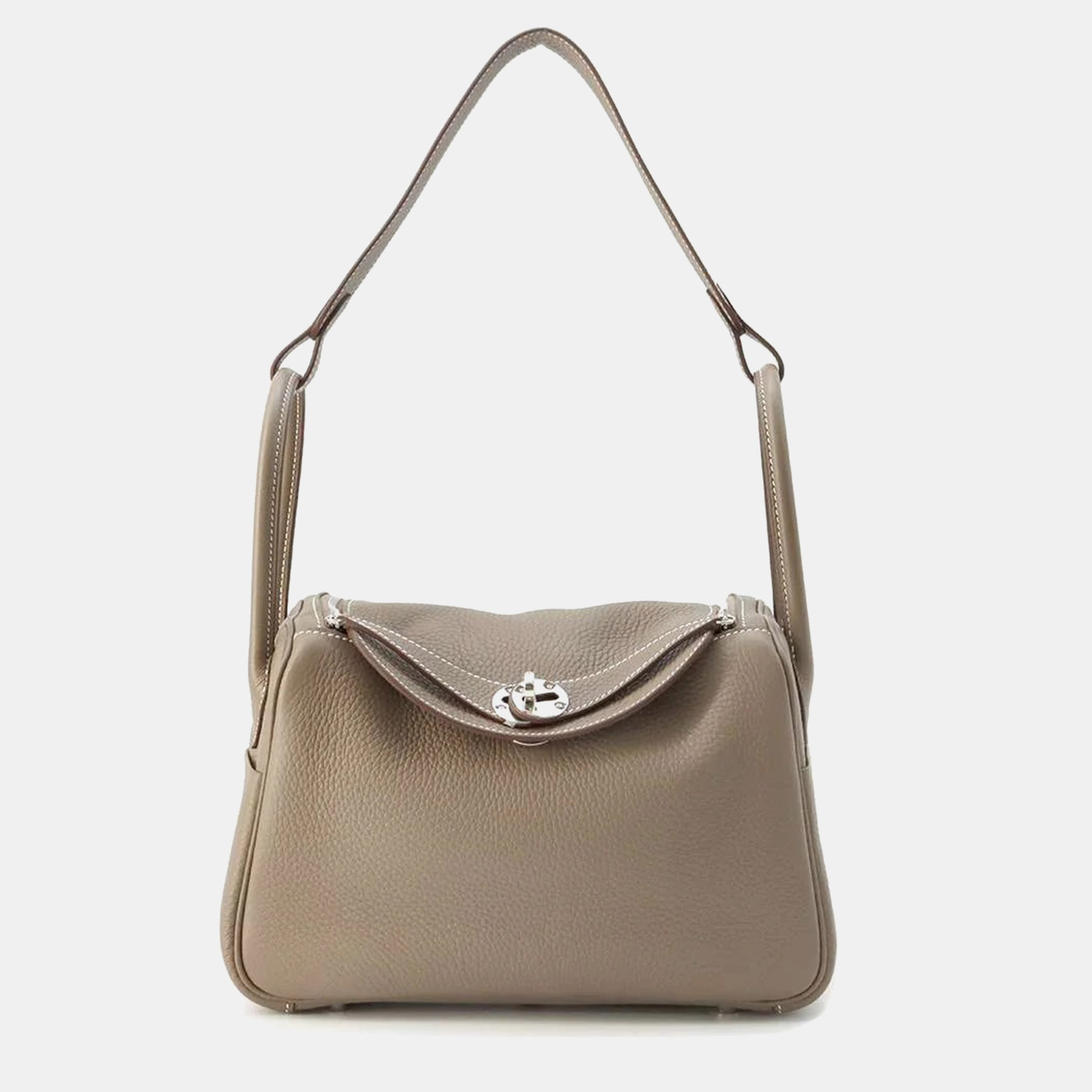 

Hermes Etoupe Taurillon Clemence Lindy bag Size, Grey