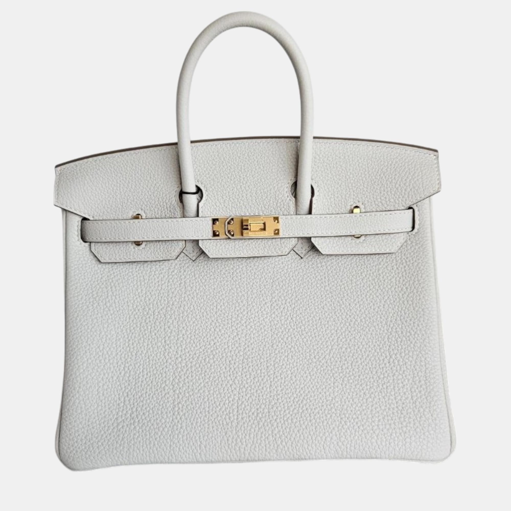 

Hermes Birkin 25 Gris Pale in Togo leather with GHW bag, White