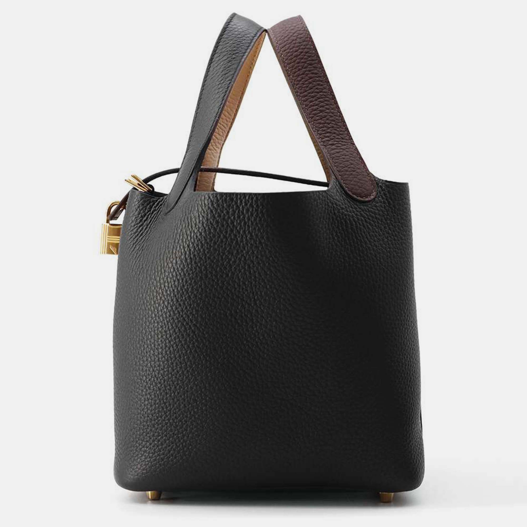 

Hermes Casaque Black/Macassar/Beige Marfa Taurillon Clemence Picotin Lock Bag PM