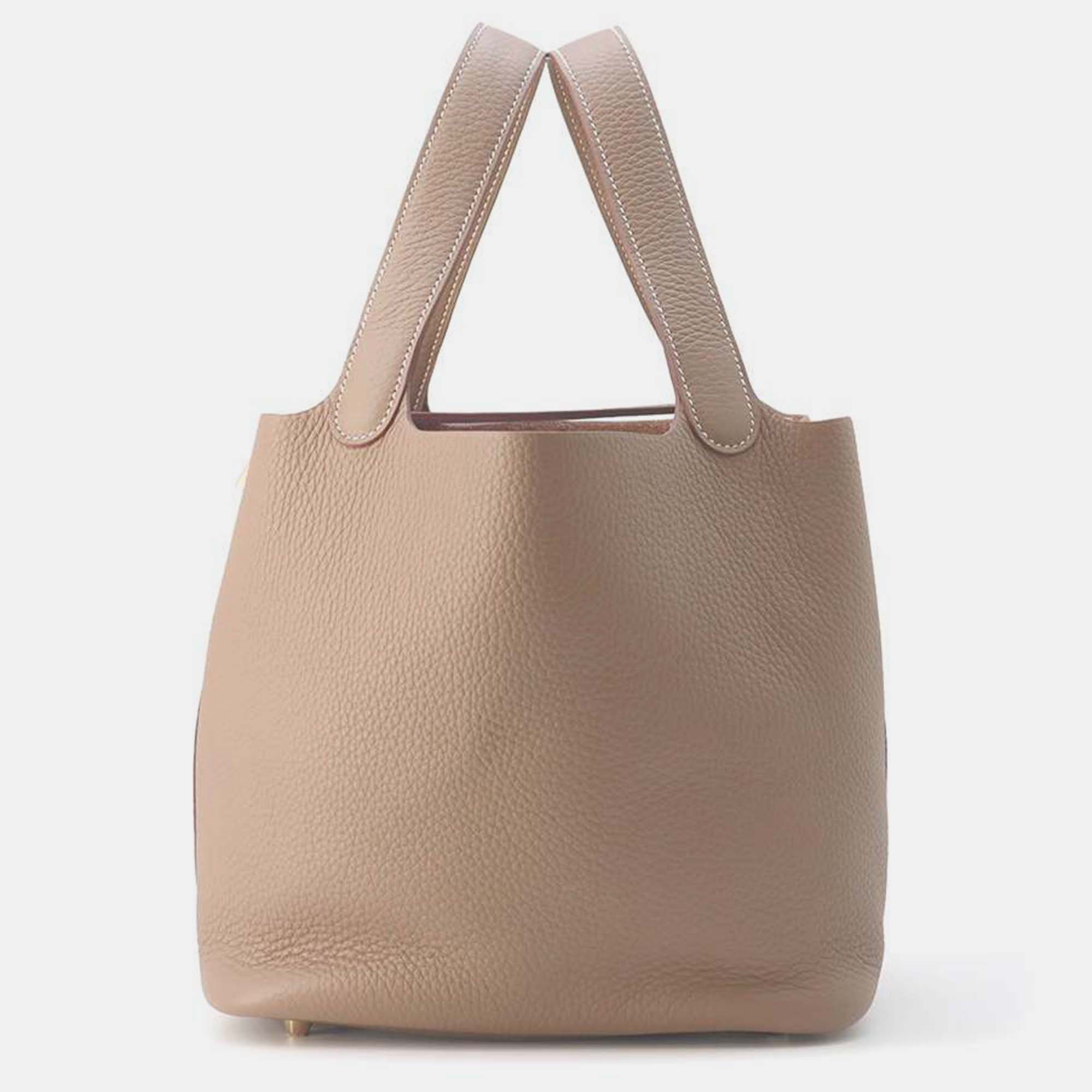 

Hermes Etoupe Taurillon Clemence Picotin Lock Bag MM, Beige