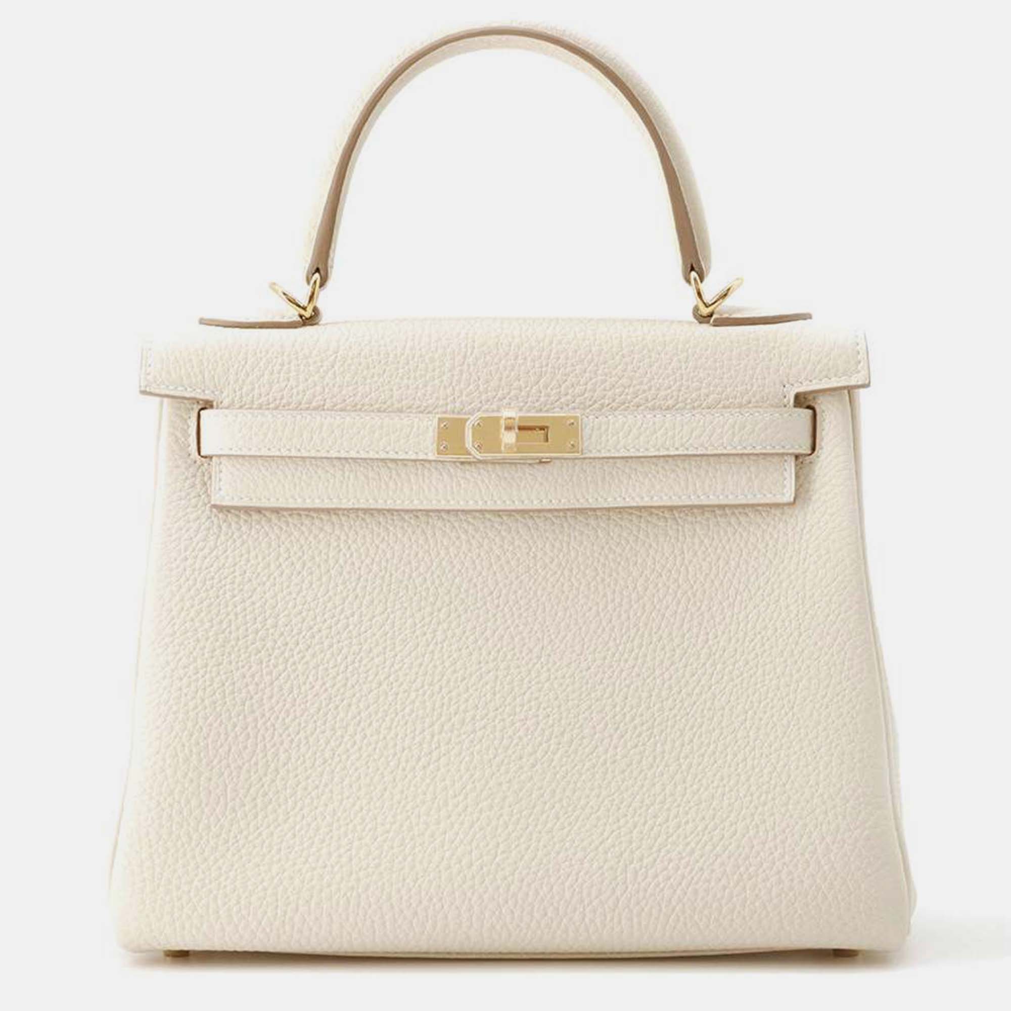

Hermes Craie Togo Leather Kelly 25 Handbags, White
