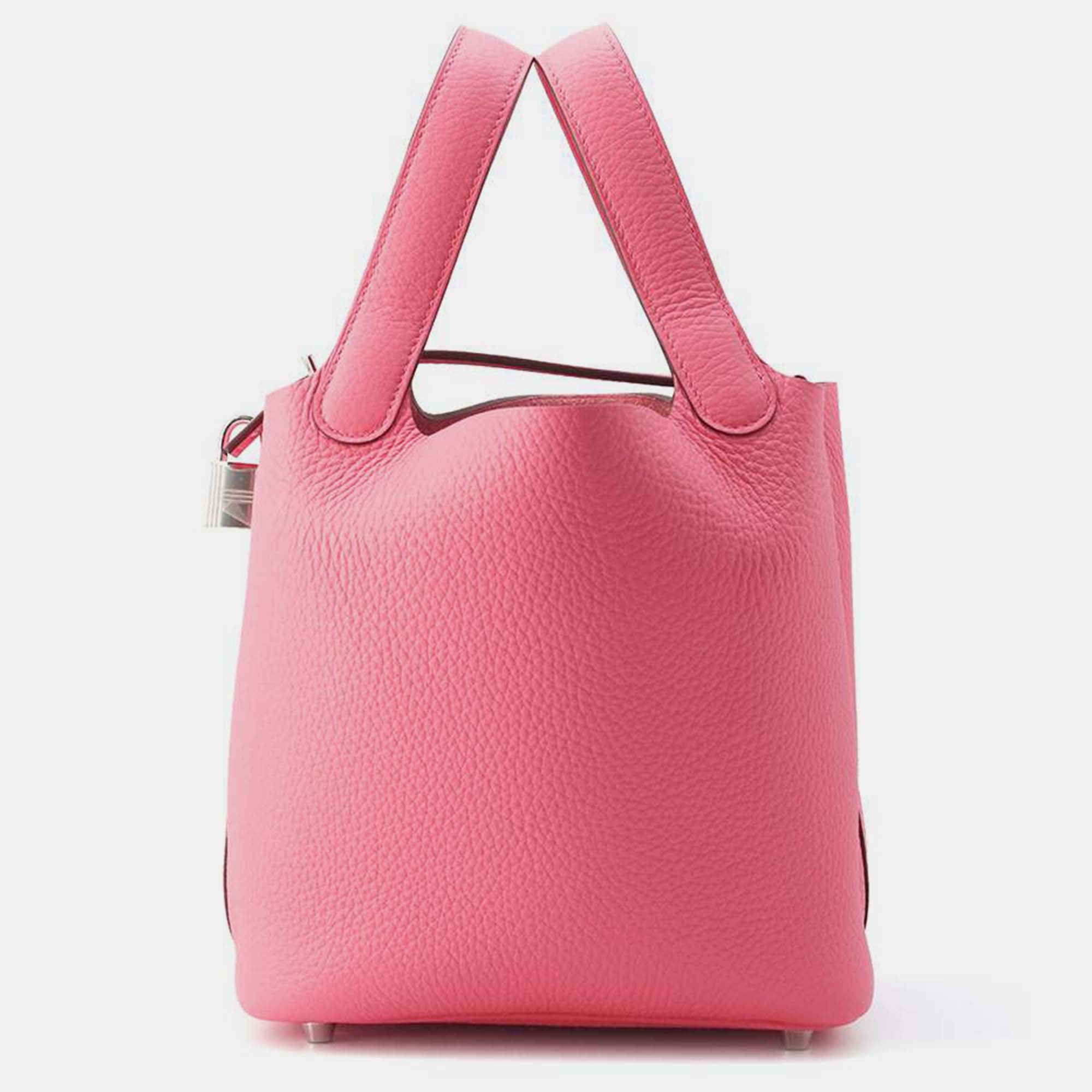 

Hermes Rose Azalee Taurillon Clemence Picotin Lock PM, Pink