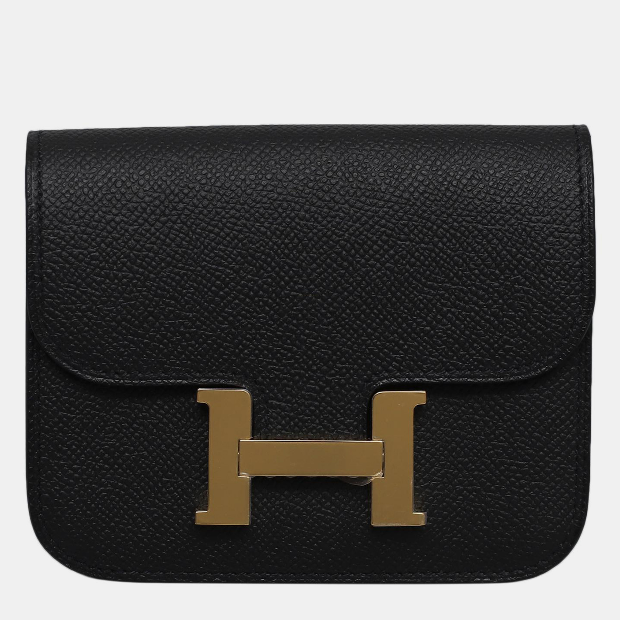 Pre-owned Hermes Black Epsom Leather Constance Slim Wallet