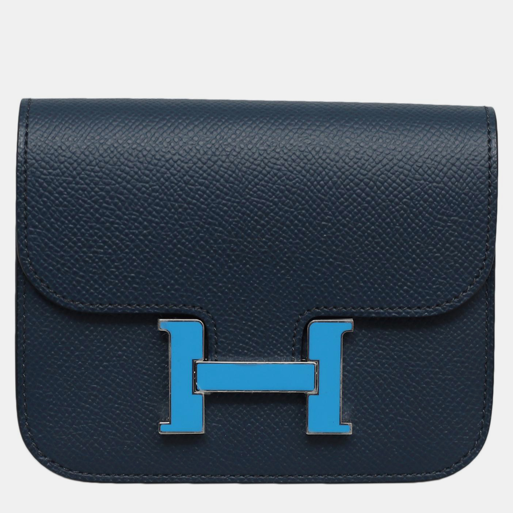 Pre-owned Hermes Blue Epsom Constance Slim Wallet