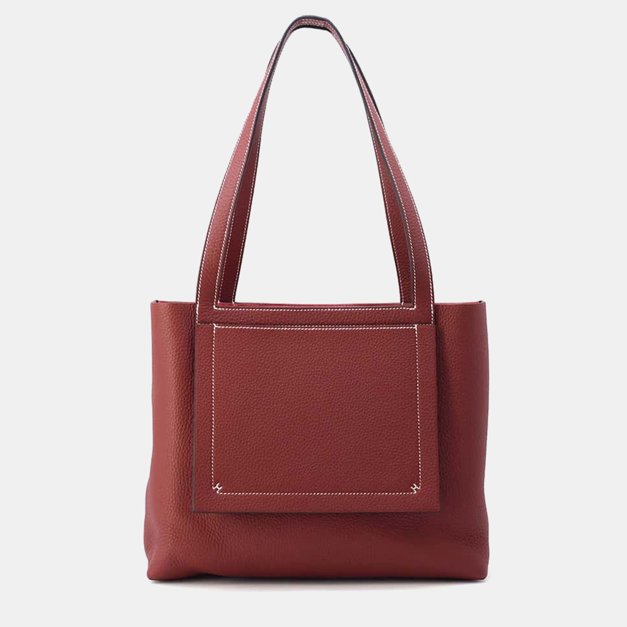 Pre-owned Hermes Rouge H Taurillon Clemence Cabas Sellier Bag Size 31 In Red