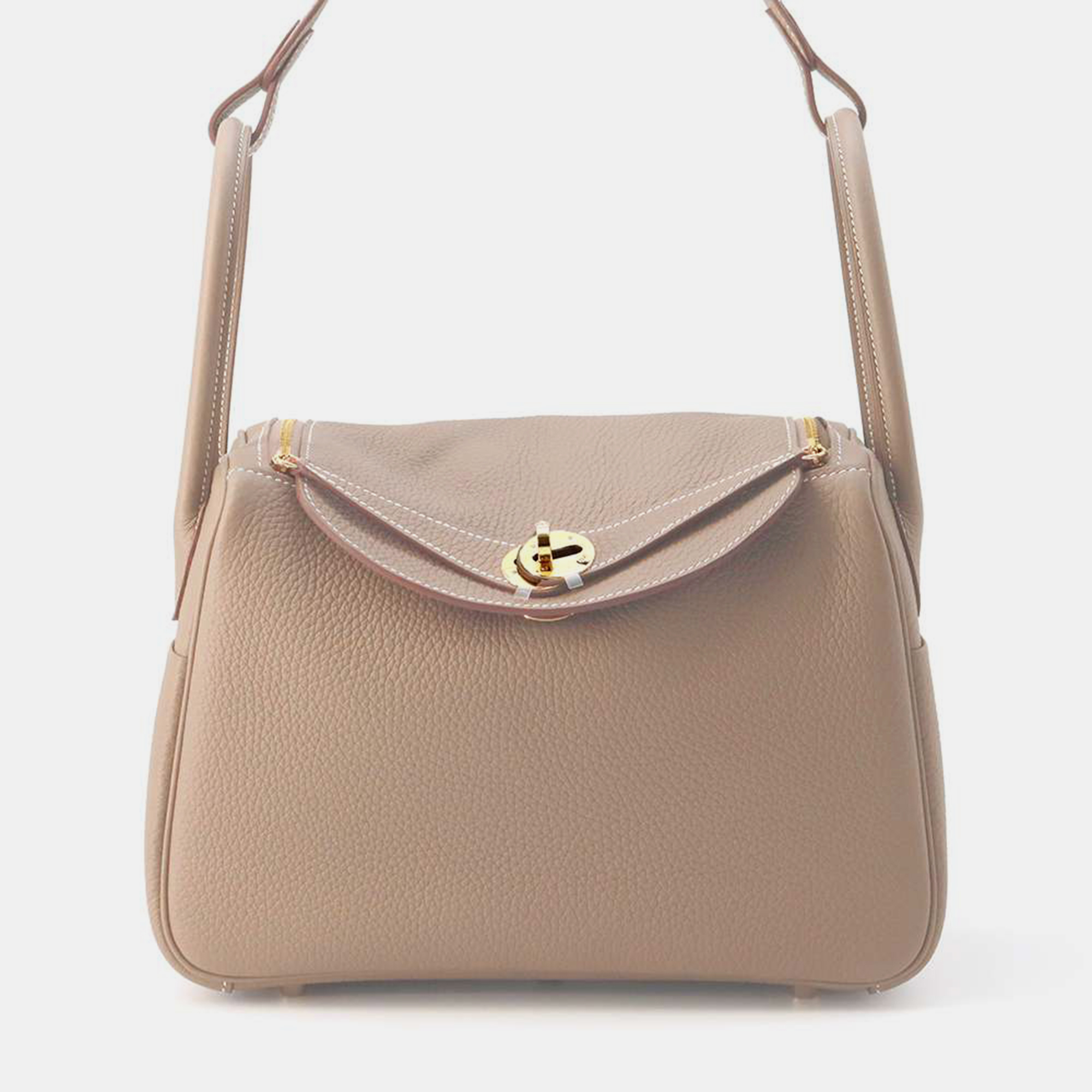 

Hermes Etoupe Taurillon Clemence Lindy Bag Size, Brown