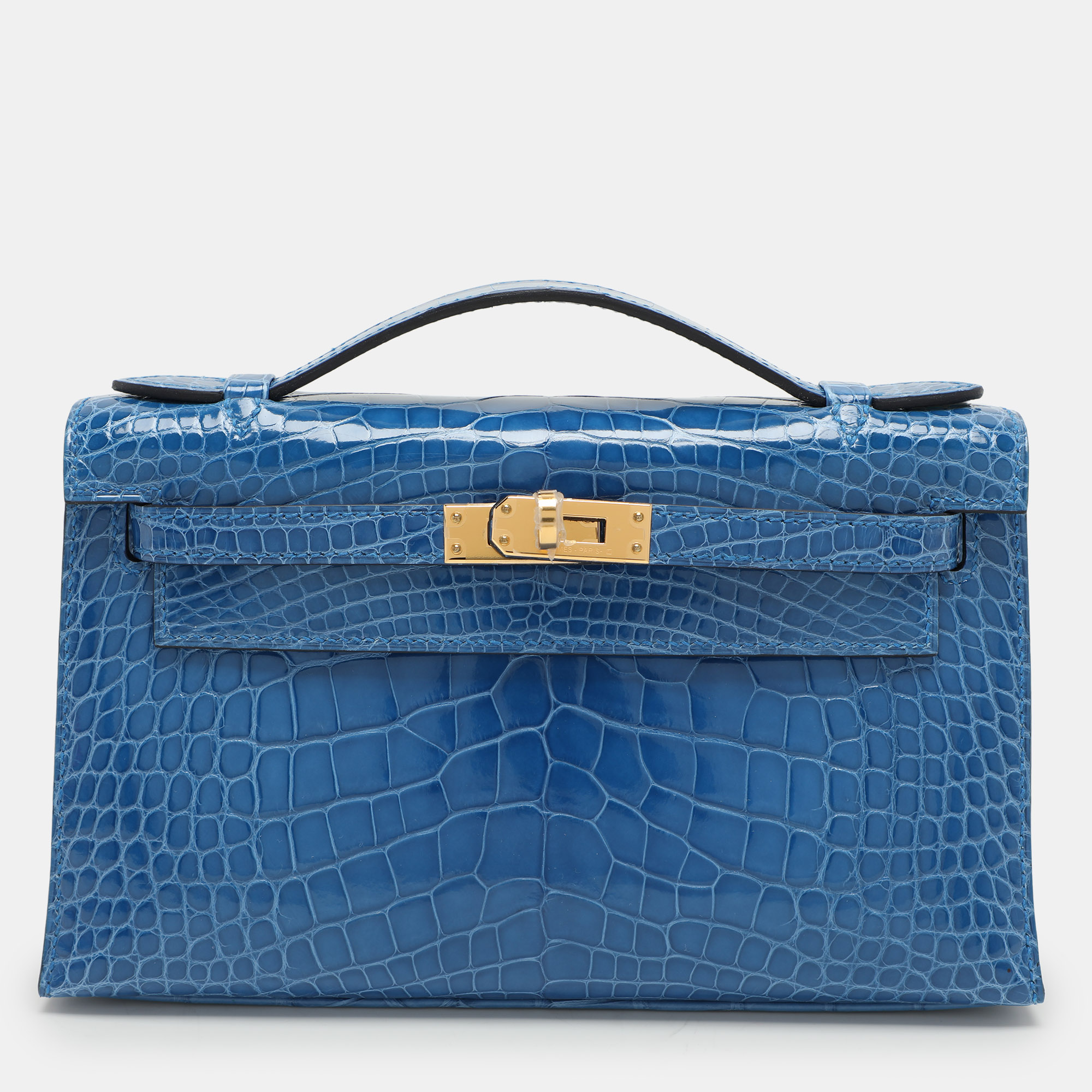 

Hermès Bleu Zellige Alligator Mini Kelly Pochette, Blue