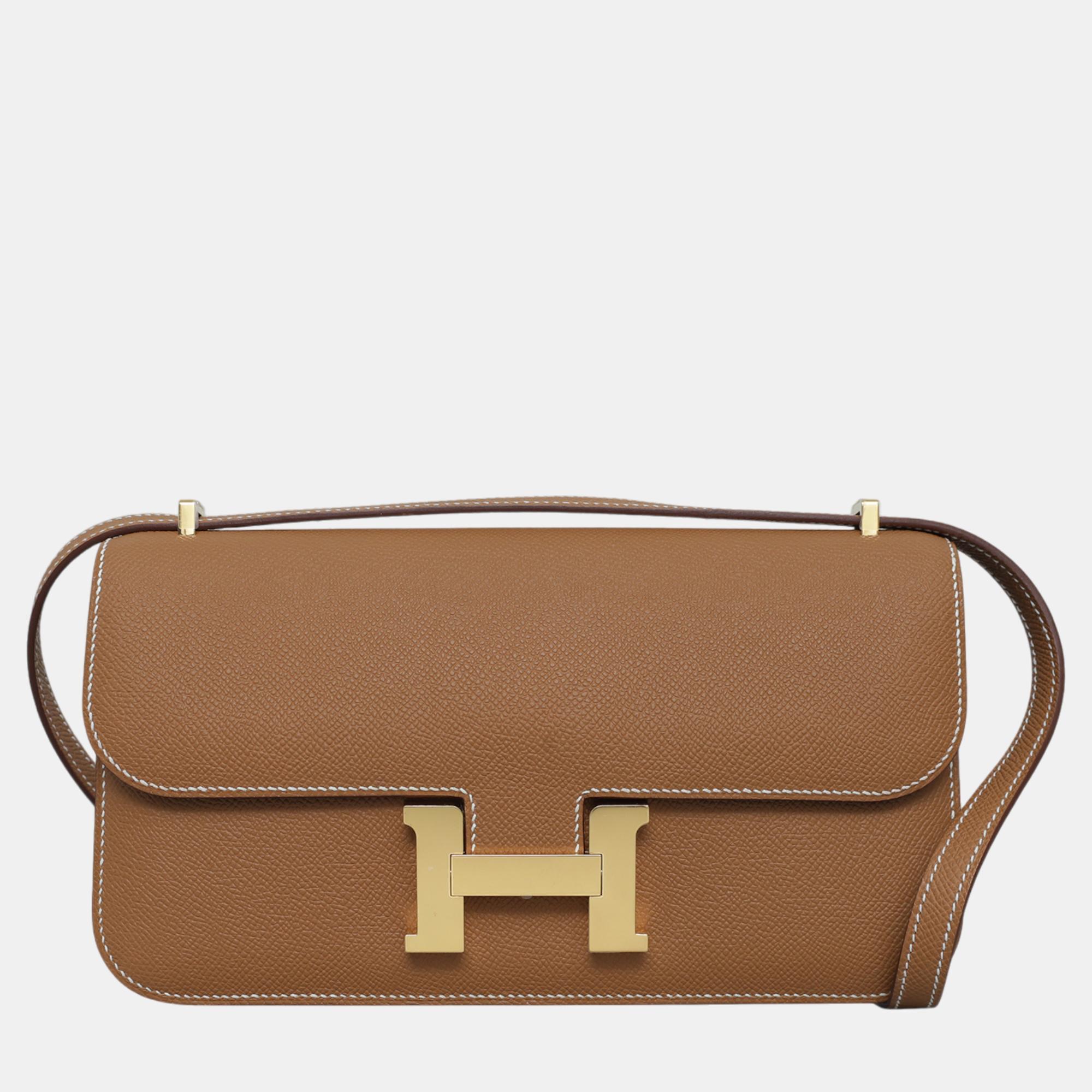 

Hermes Gold Leather Constance Elan Bag, Brown