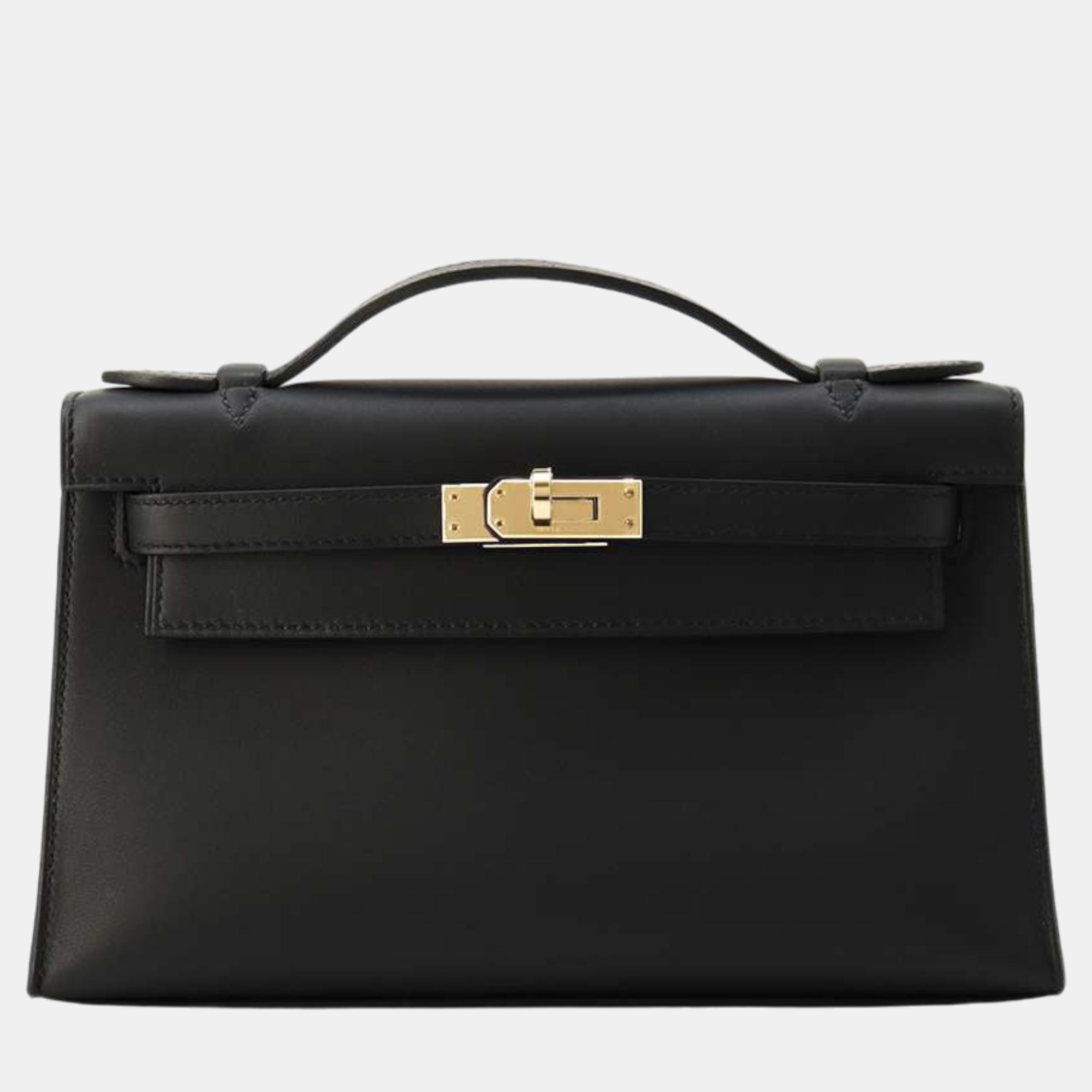 

Hermes Pochette Kelly Black Swift Leather