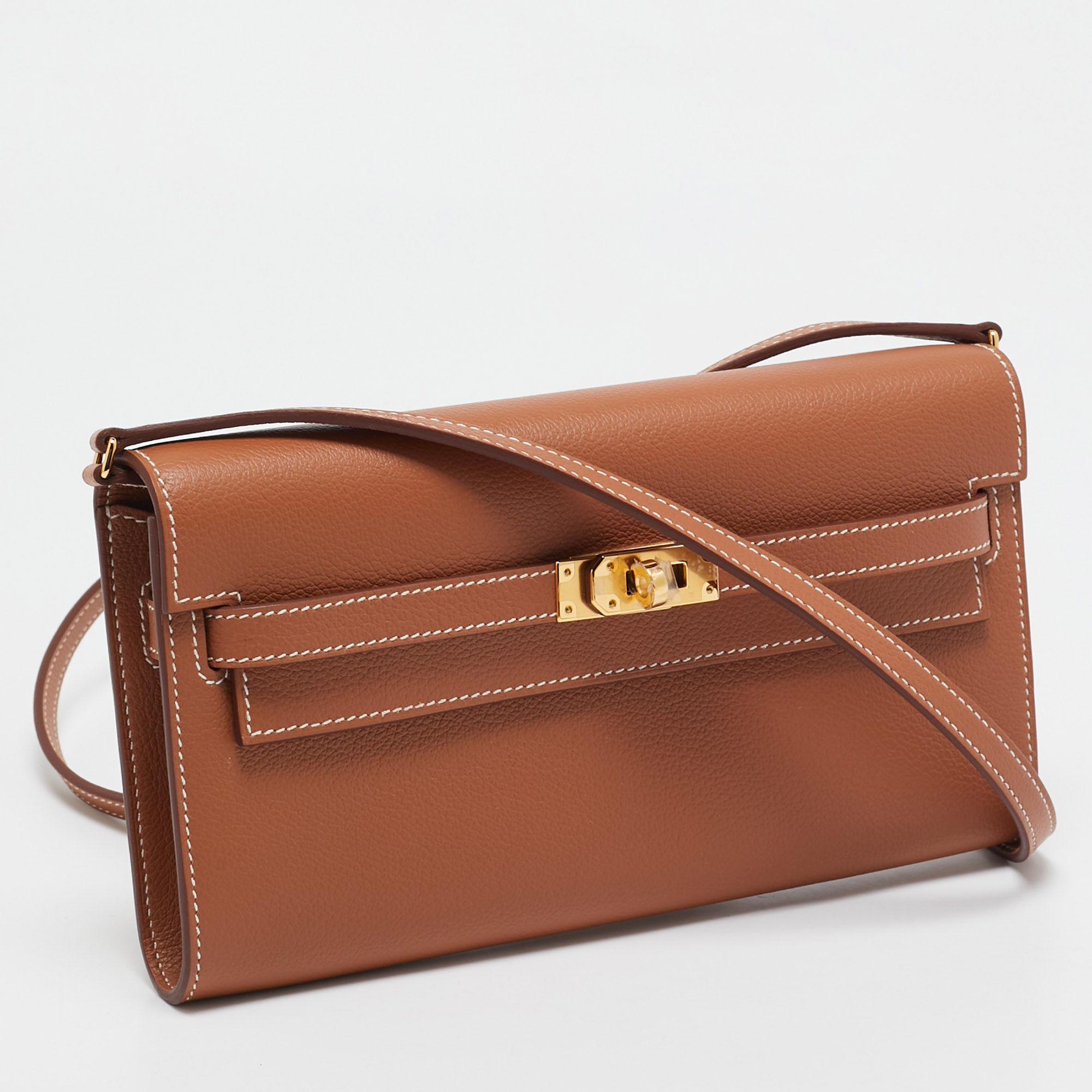 Hermes Gold Evercolor Leather Kelly To Go Wallet 