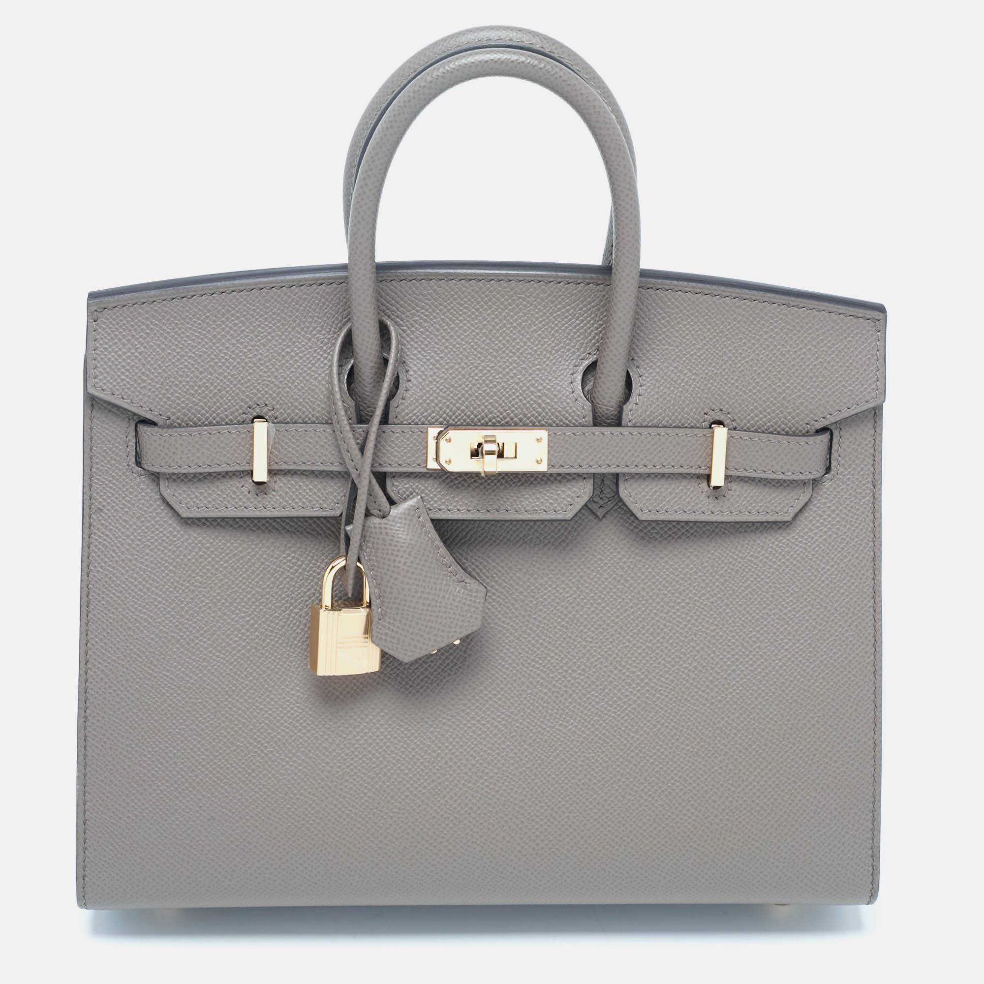 

Hermès Etain Epsom Leather Gold Finish Birkin Sellier 25 Bag, Grey