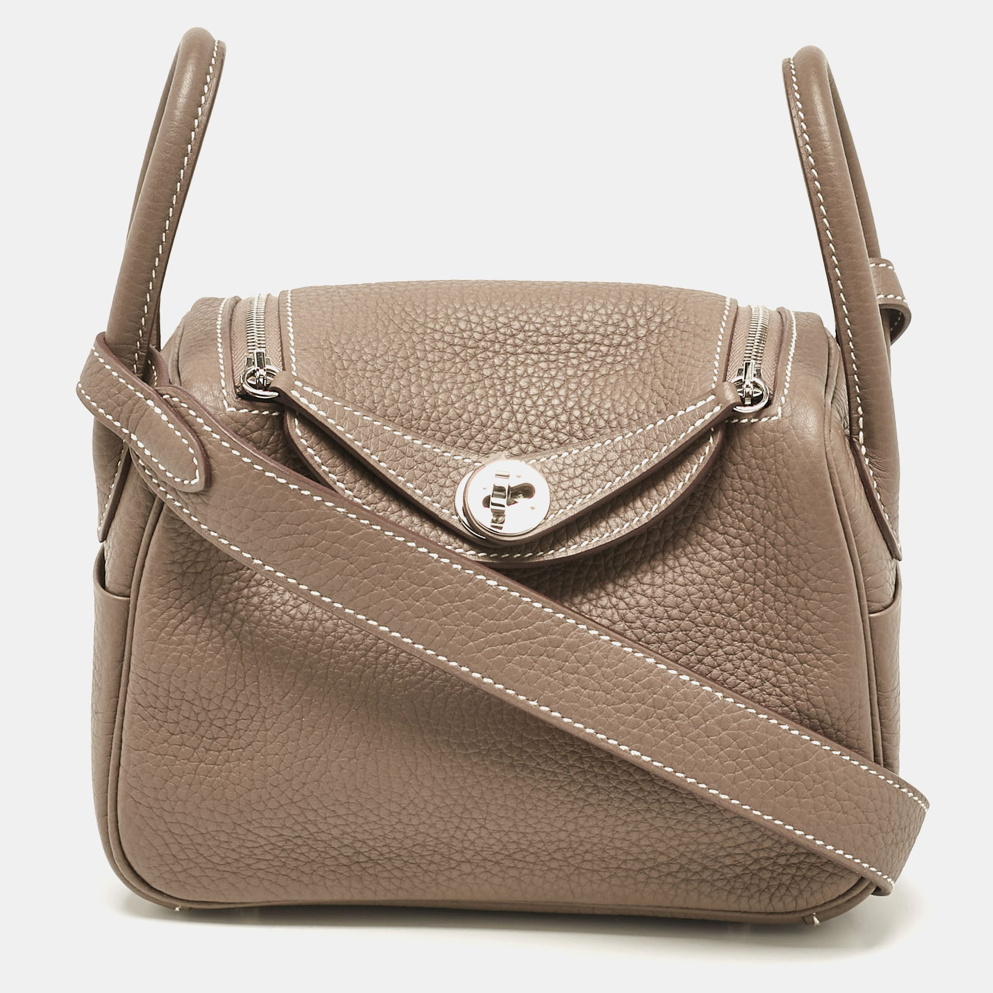 

Hermes Etoupe Togo Leather Palladium Finish Mini Lindy Bag, Grey