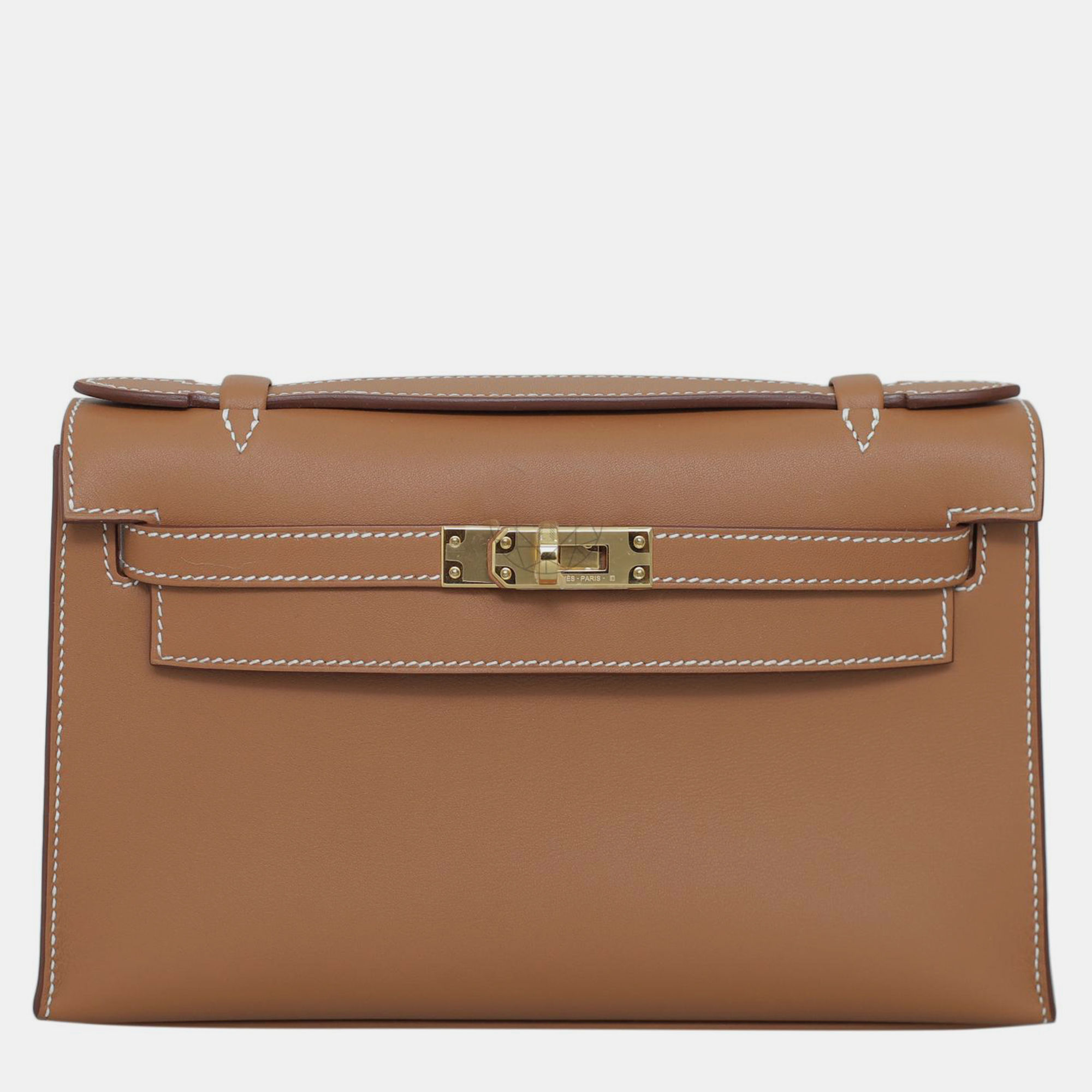 

Hermes Gold Kelly Pochette Swift GHW bag, Brown