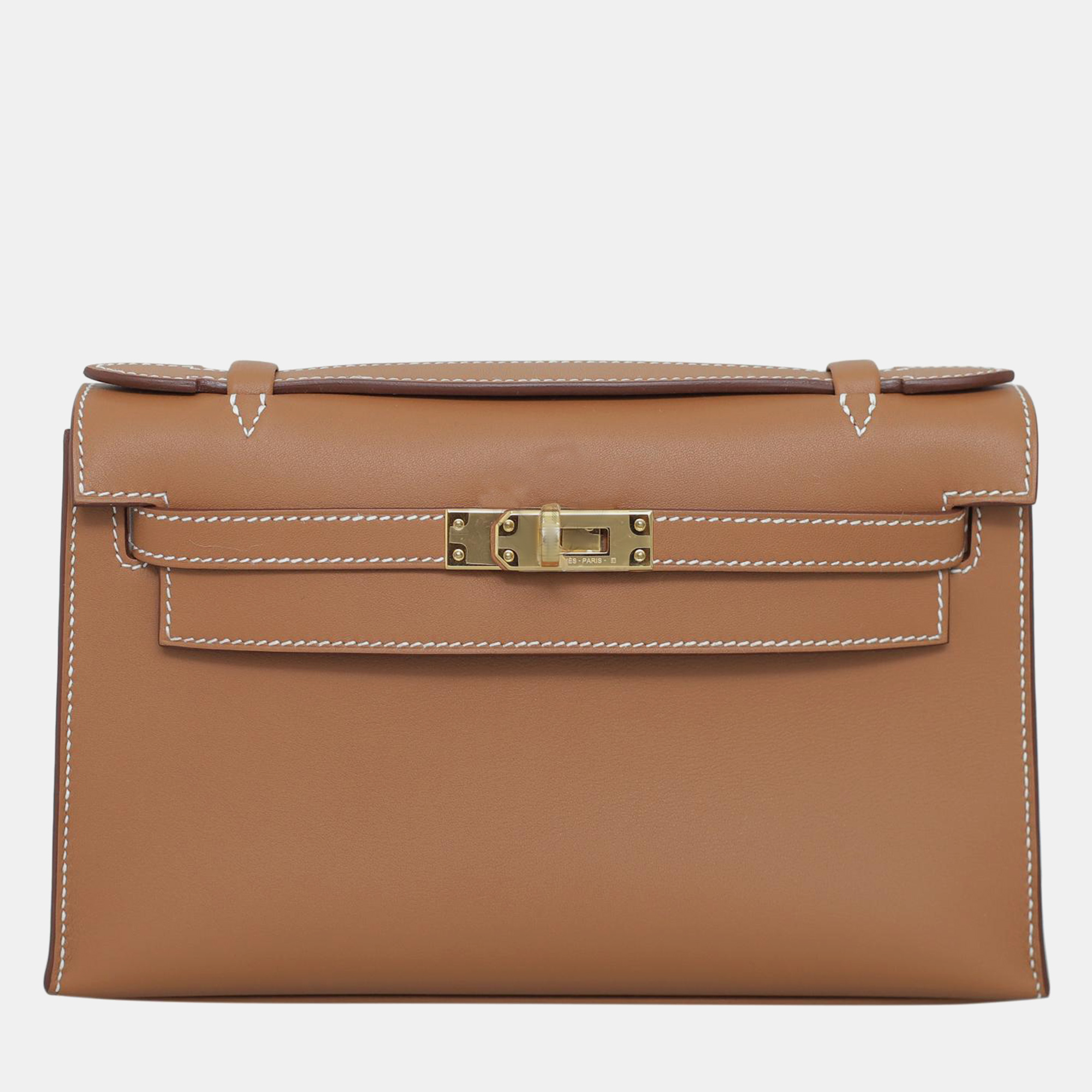 

Hermes Gold Kelly Pochette Swift GHW bag, Brown