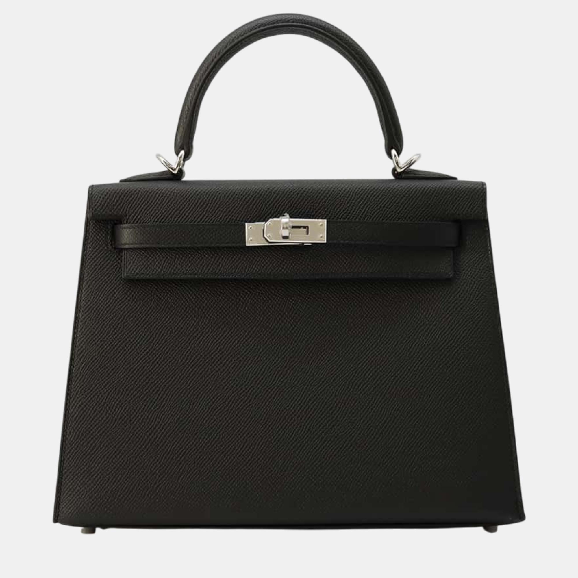 

Hermes Black Epsom Leather Kelly Sellier 25 Shoulder Bag