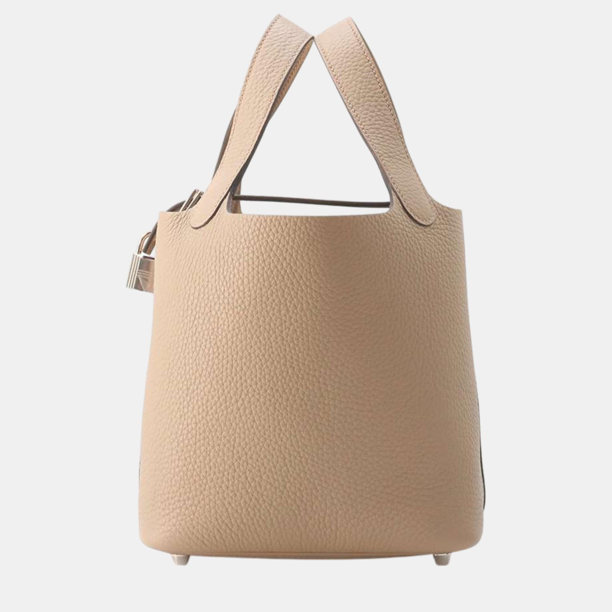 

Hermes Beige Marfa Taurillon Clemence Leather Picotin Lock PM Tote Bag