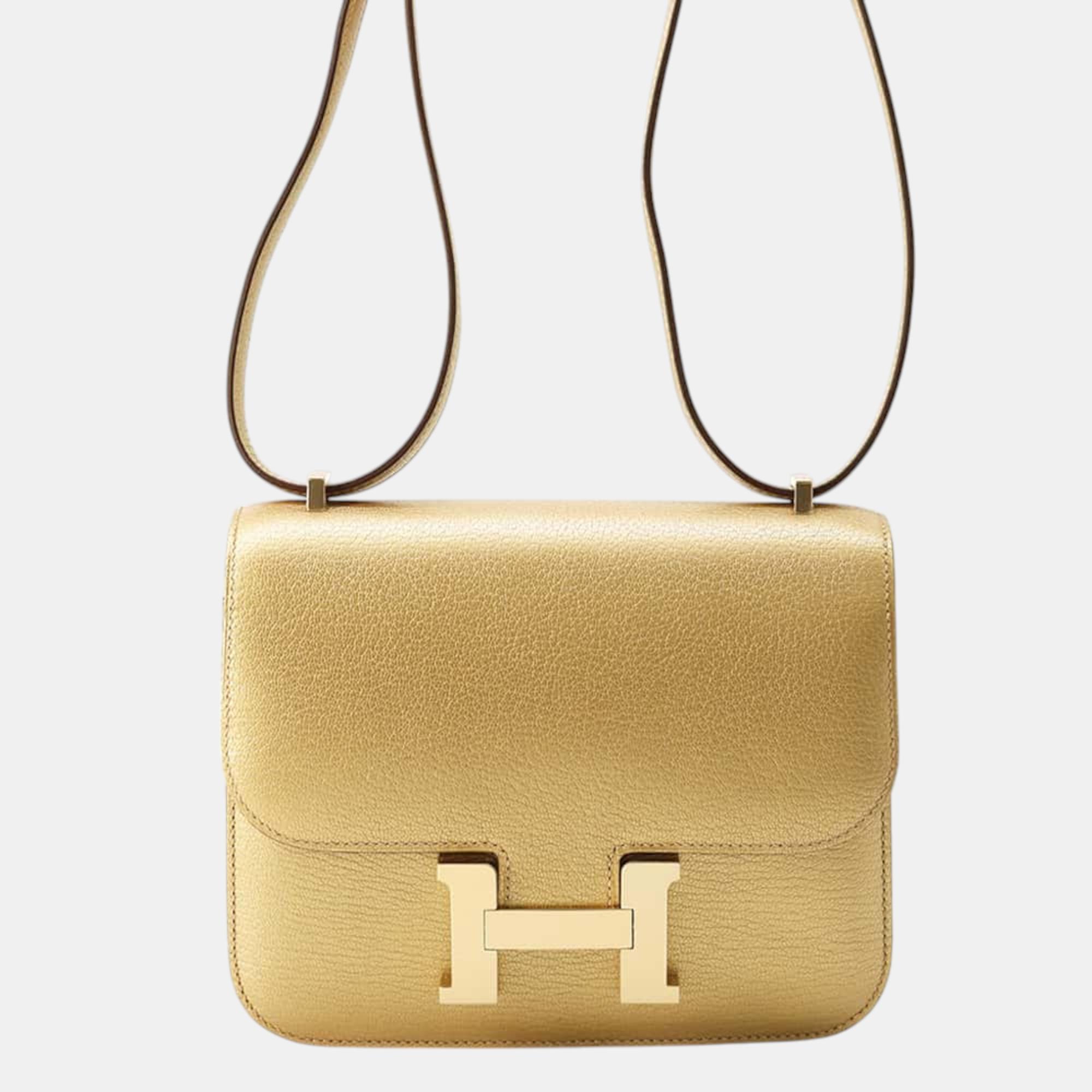 

Hermes Dore Chevre Shamqila Constance Miroir Mini Bag, Gold